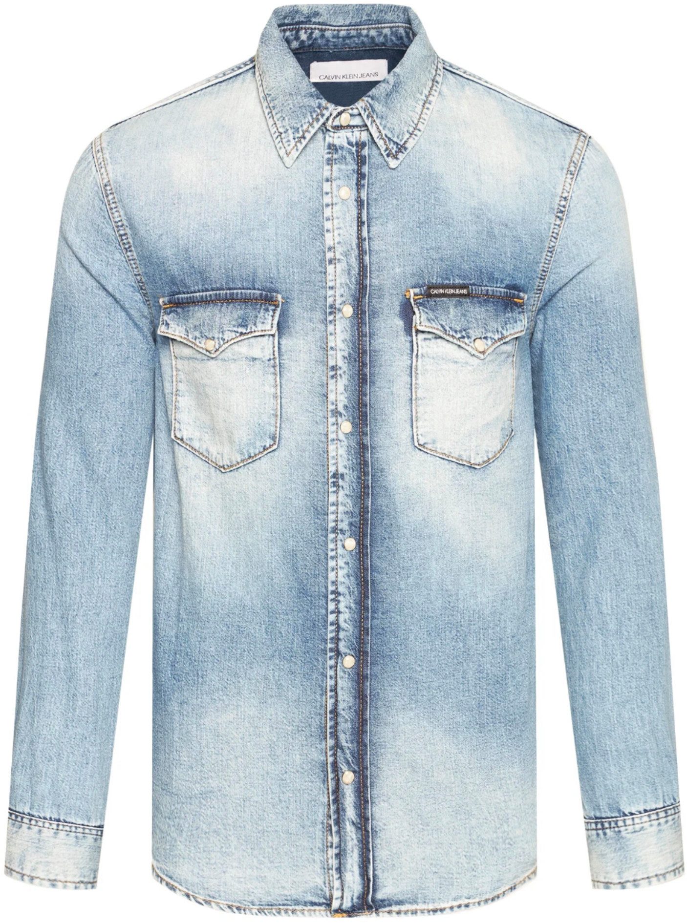 Klein Jeanshemd Calvin Jeanshemd Denim Hemd Jacke Used Wash Slim Fit Hochwertiger Denim mit authentischer Used-Waschung