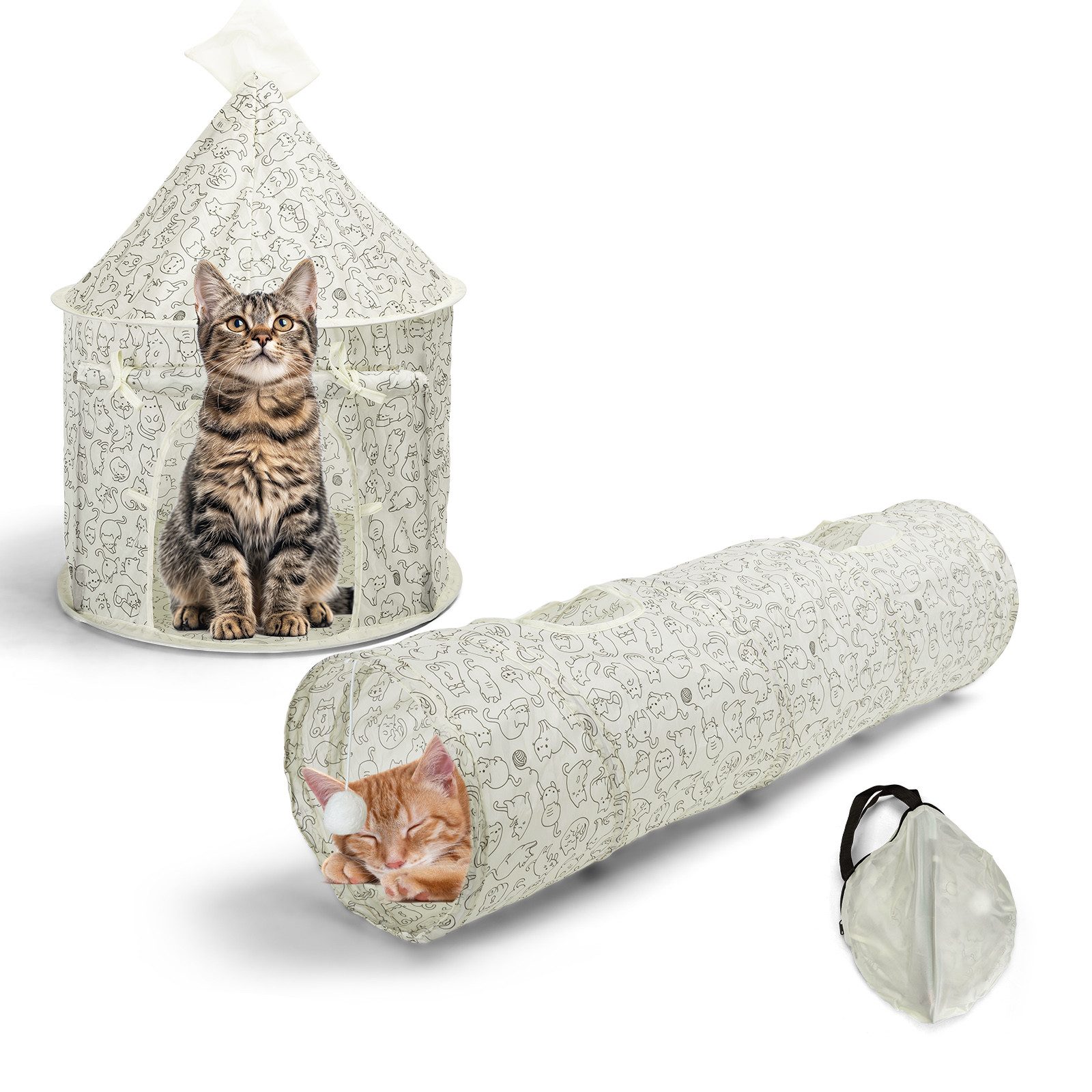 nobleza Tiertunnel Katzentunnel 3 in 1, Faltbarer Spieltunnel mit Ball günstig online kaufen