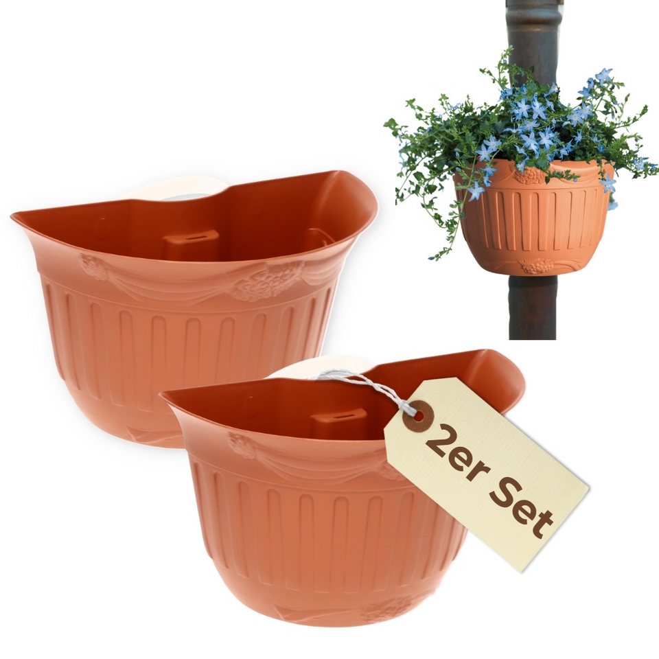 GarPet Blumentopf 2er Set Blumentopf für Regenrohr Wandtopf Fallrohr Blumentopf Säule
