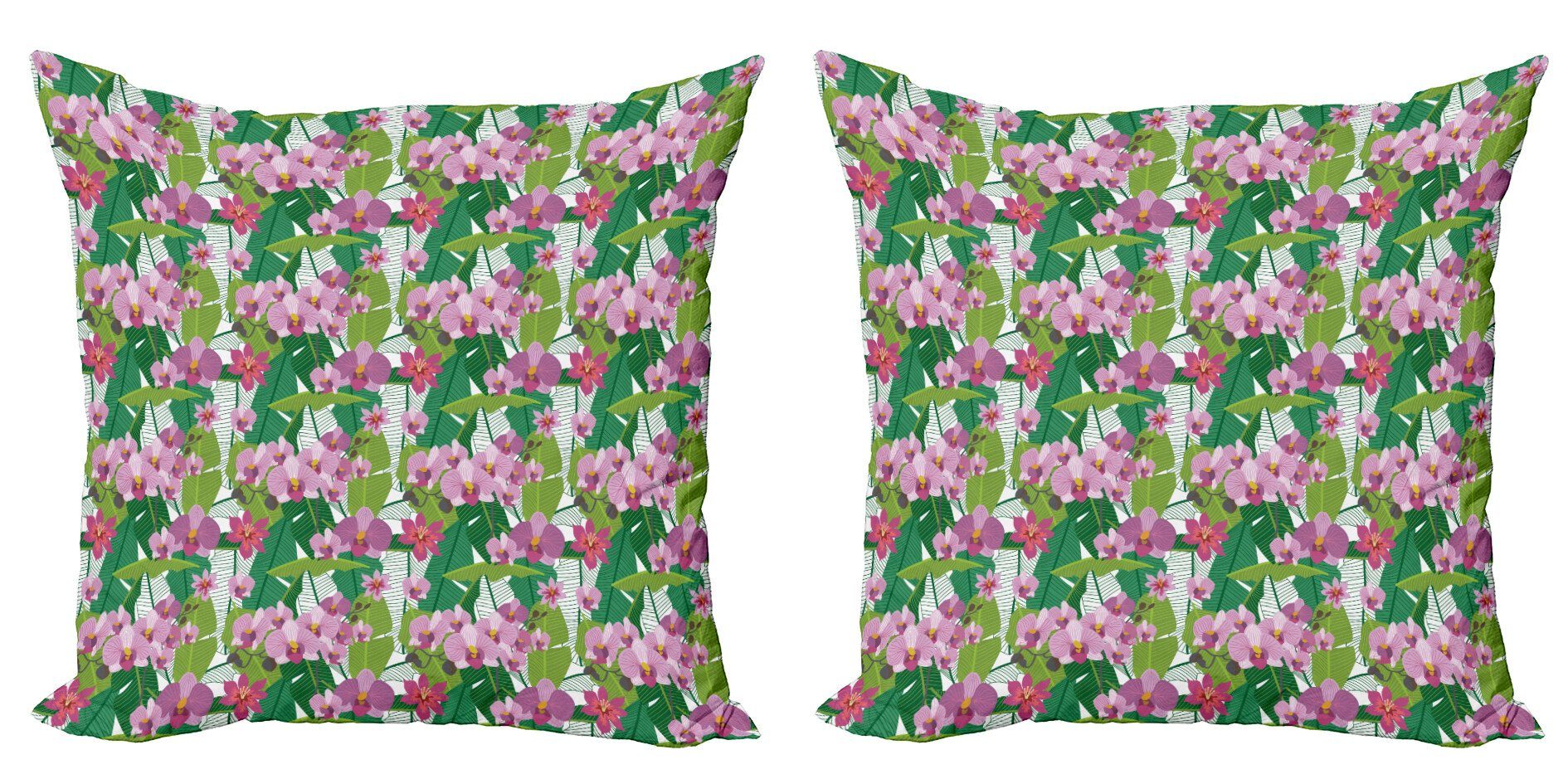 Kissenbezüge Modern Accent Doppelseitiger Digitaldruck, Rosa Blätter (2 Stück), Abakuhaus Blüten und Orchideen