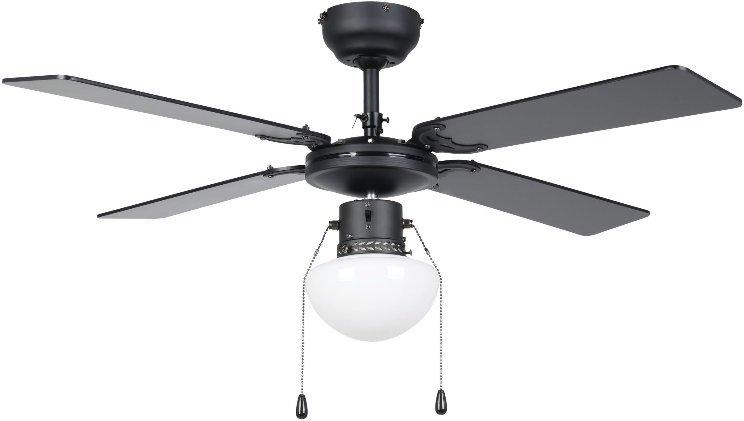 EGLO LED Deckenleuchte FORTALEZA Ventilator & Licht - Stahl - E27 - 1X60W - IP20, Ein-/Ausschalter, Ventilatorfunktion, ohne Leuchtmittel, Ventilator mit Beleuchtung, Wohnzimmer, Schalfzimmern, H42 x Ø106,6 cm