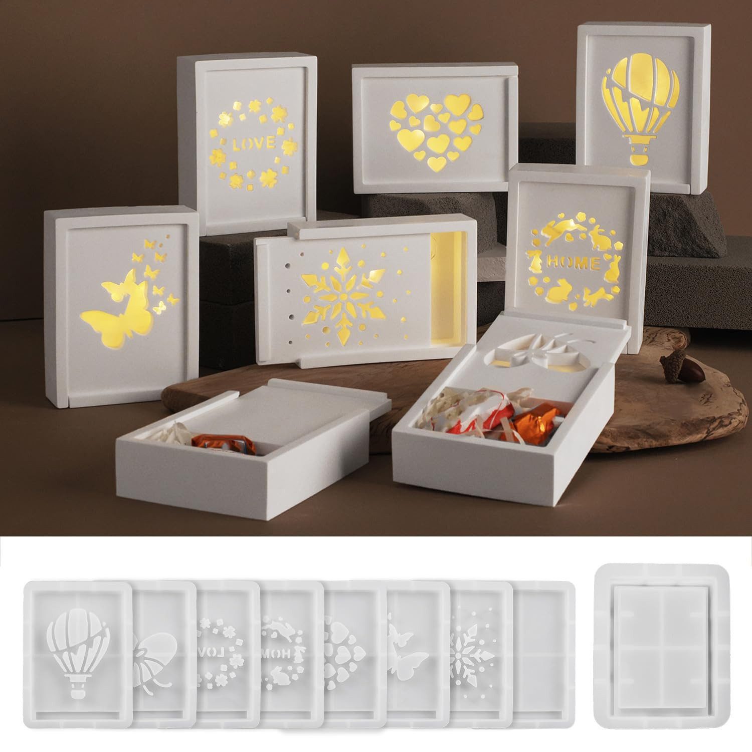 FOUORTUNATE-BEE Silikonform Geschenkbox Silikonformen Gießformen Weihnachten, (Geschenkbox Silikonform Gießform Gips Zum Gießen Silikonform Weihnachten 9-tlg)
