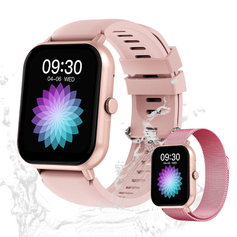 Valdus Damen's IP67 Wasserdicht Fitness-Tracker Telefonfunktion Smartwatch (4,6 cm/1,83 Zoll, Android/iOS), mit austauschbarem weichem Mesharmband, mit Herzfrequenz, Blutdruck & GPS-Sensoren - IP67 Beste Funktions