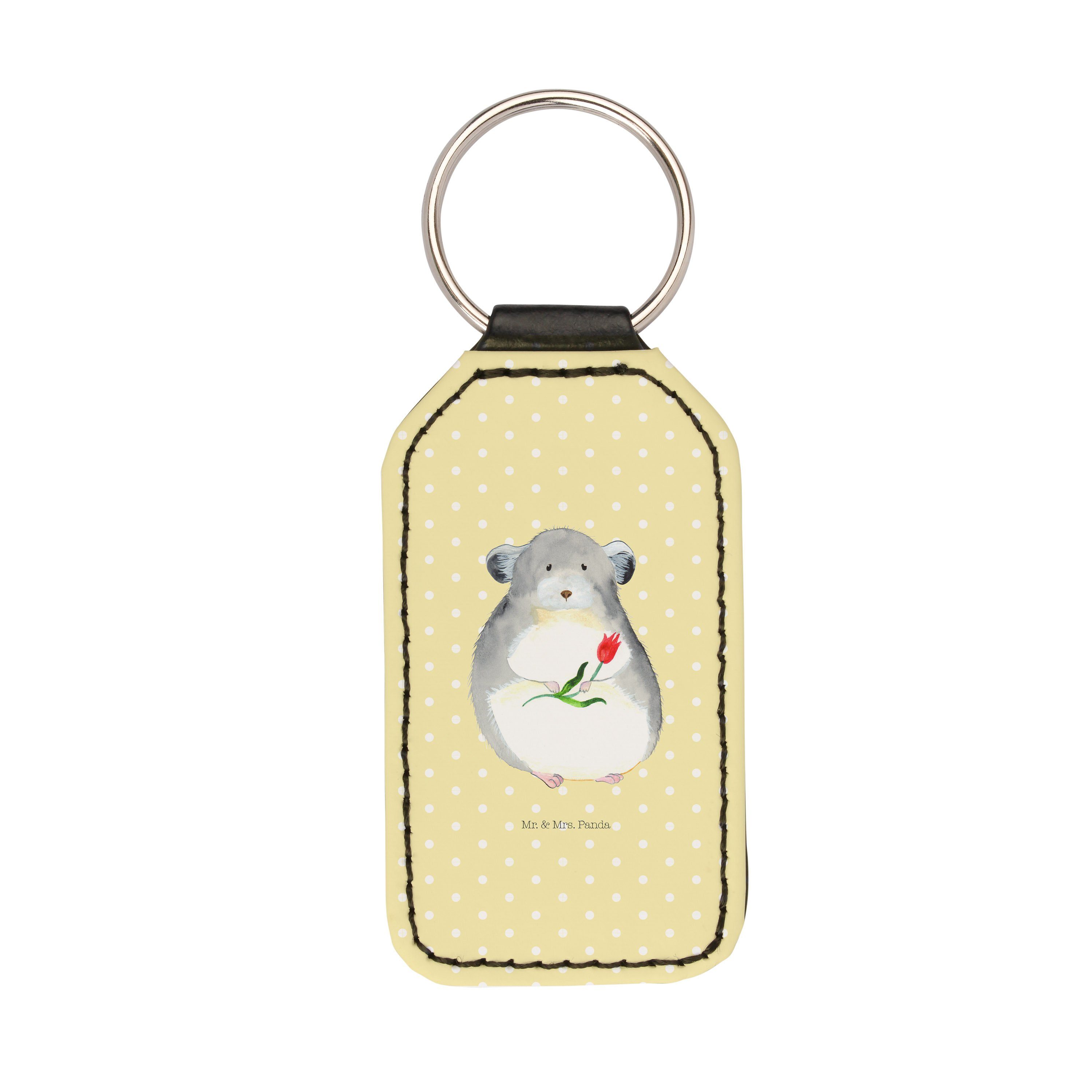 Mr. & Mrs. Panda Schlüsselanhänger Chinchilla mit Blume - Gelb Pastell - Geschenk, Büro, Schutzengel, De (1-tlg)