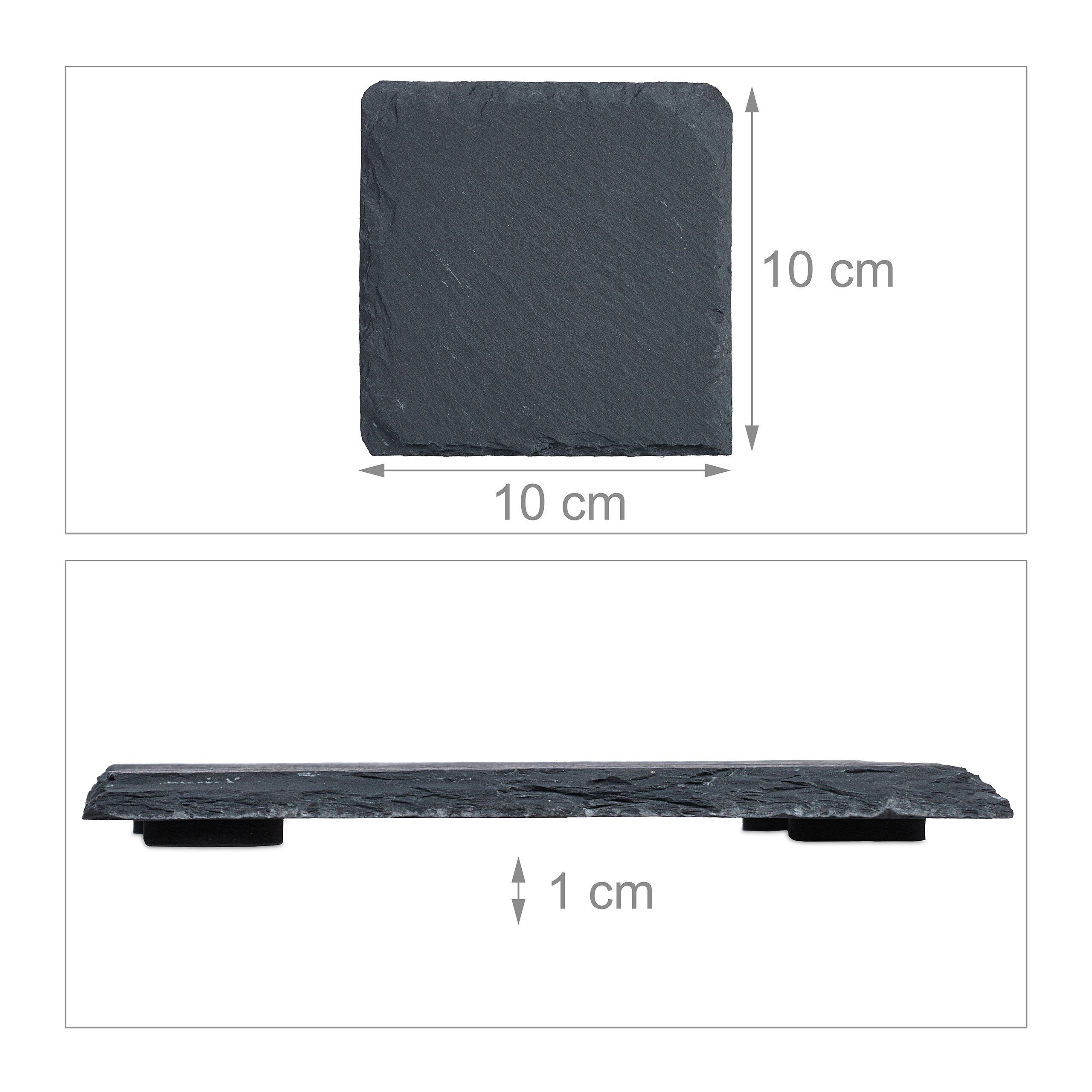 relaxdays Getränkeuntersetzer 16er Set Schiefer Untersetzer 10x10 cm