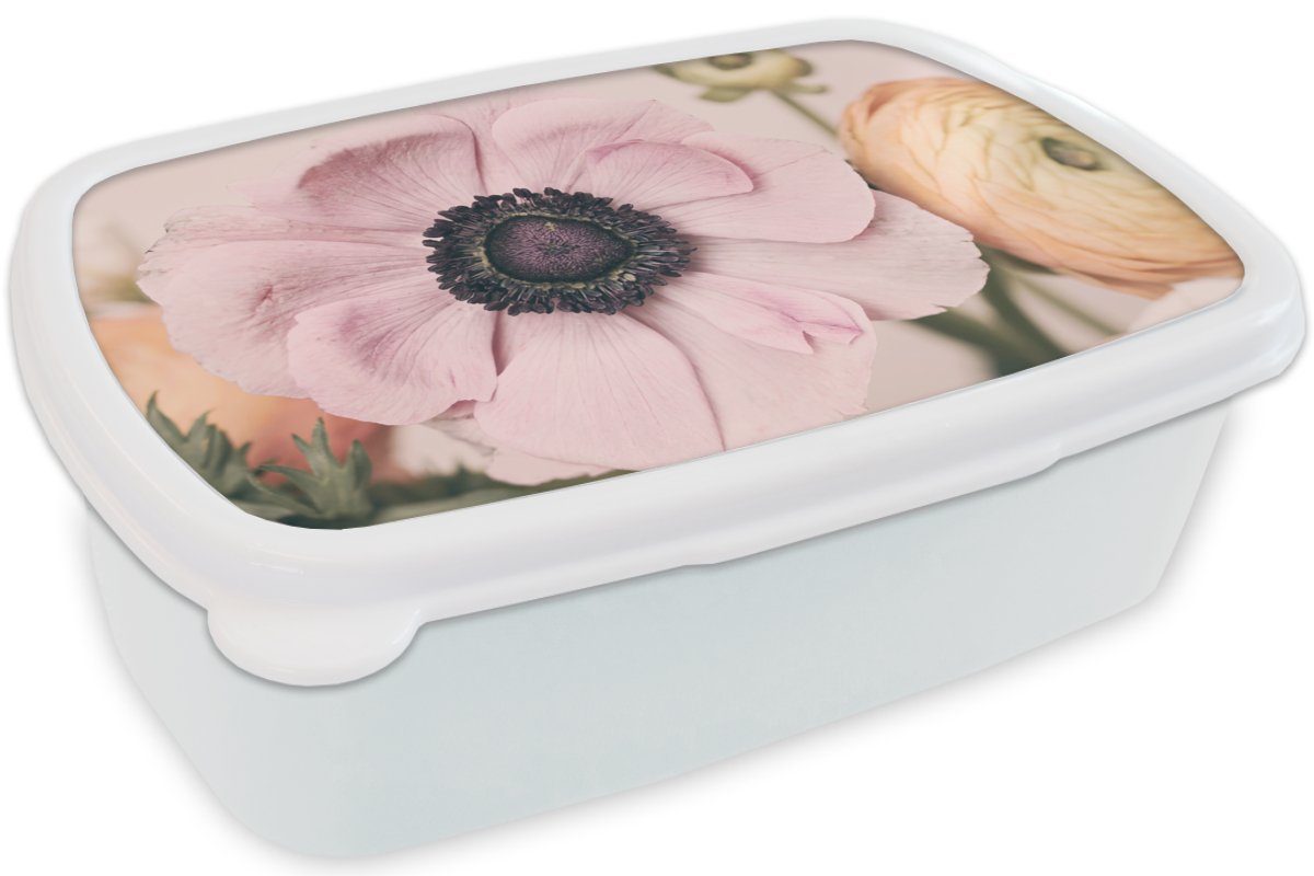 und für Pflanzen, Erwachsene, (2-tlg), Kinder und - Mädchen Jungs Lunchbox Brotdose, Brotbox Natur für - weiß Blumen Kunststoff, MuchoWow