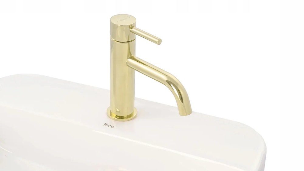 wohnwerk.idee Badarmatur Waschbeckenarmatur Wasserhahn Gold Einhebelmischer Lungo