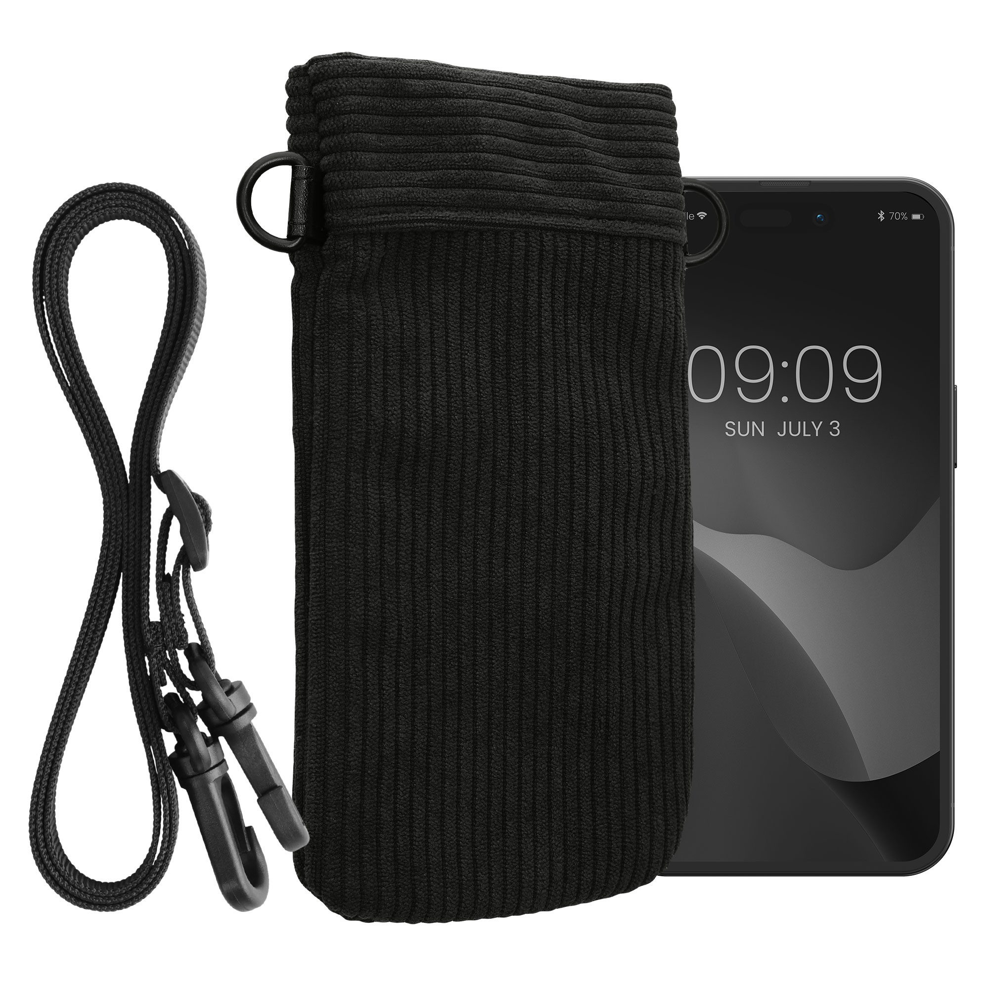 kwmobile Etui Necklace Case für XXL - 7" Handyhülle, Hülle mit Band - Cord Cover - Schutzhülle in Schwarz