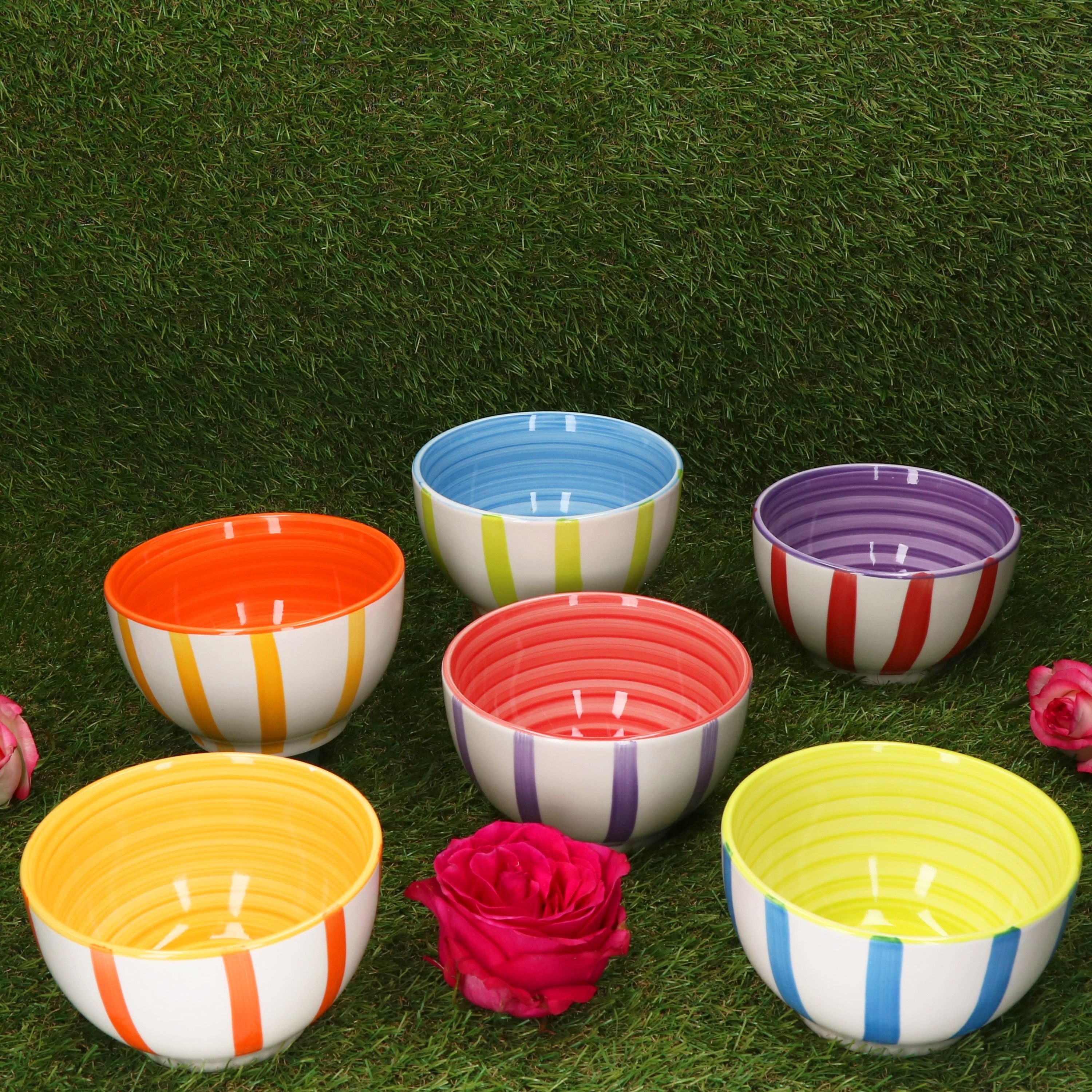 MamboCat Müslischale Summer Stripes 6er Set Müsli-Schale Ø14cm Dessert-Schüssel bunt, Steingut