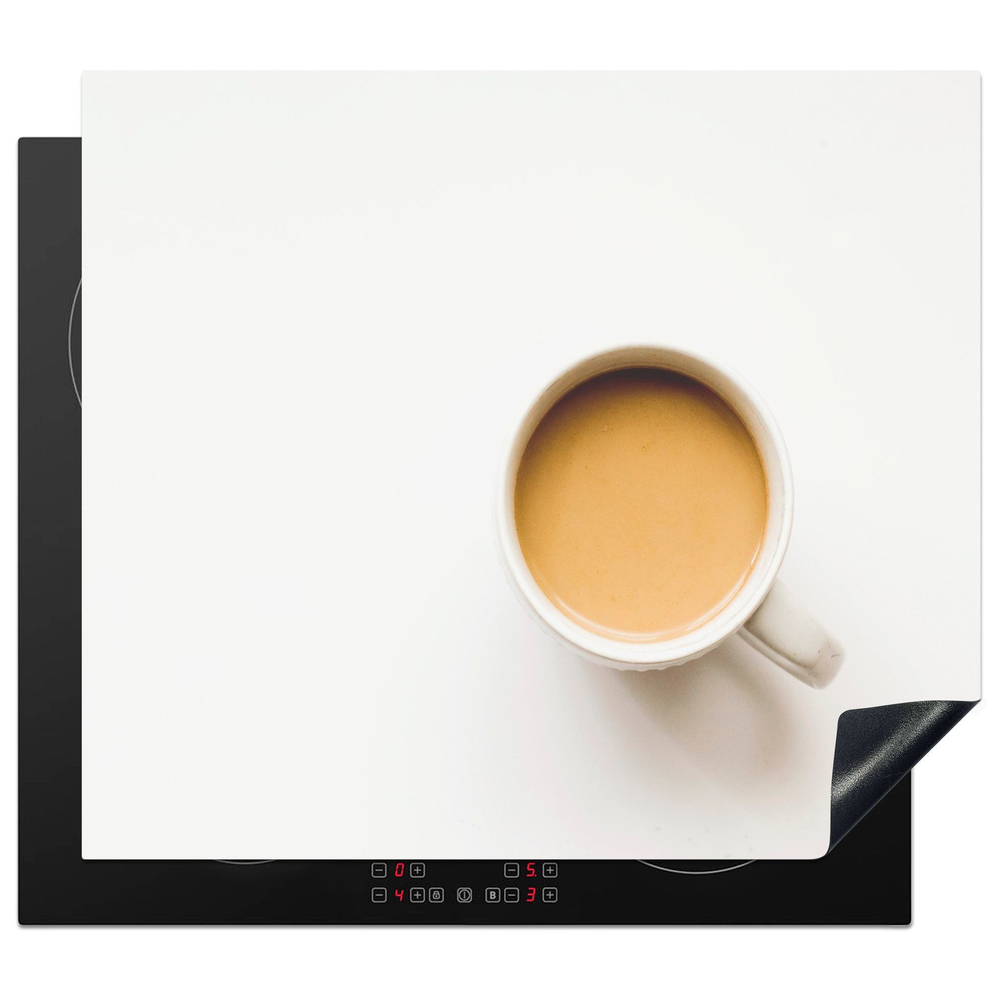MuchoWow Herdblende-/Abdeckplatte Kaffee - Weiß - Braun, Vinyl, (1 tlg), 59x51 cm, Induktionsschutz, Induktionskochfeld, Ceranfeldabdeckung
