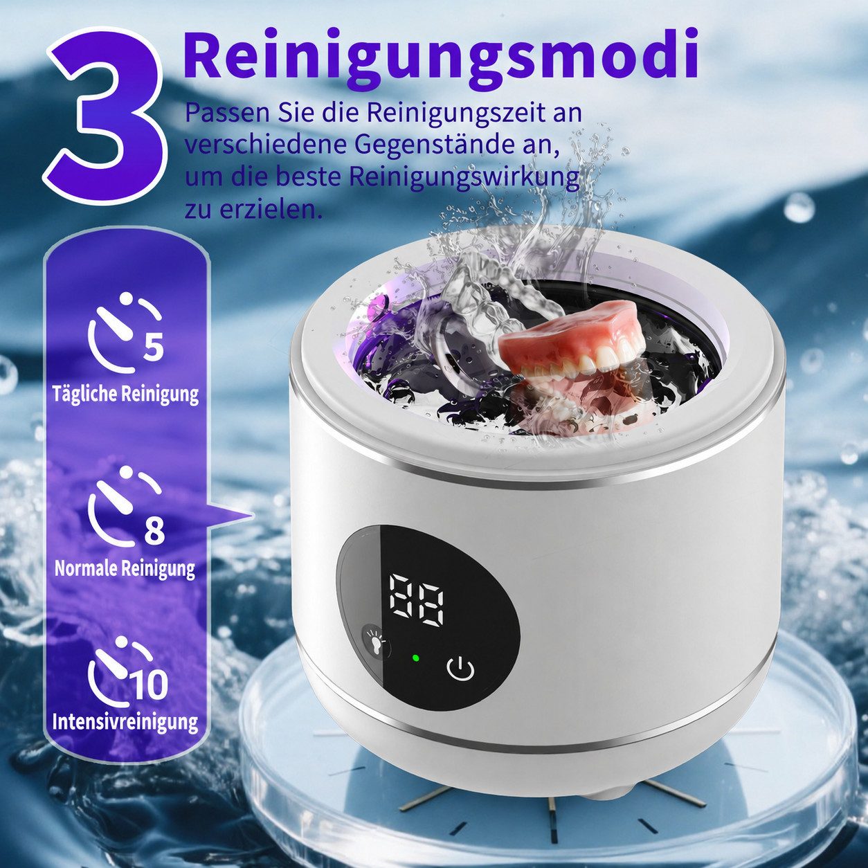 Tekoo Ultraschallreiniger 45kHz für Zahnspangen & Schmuck 230ml
