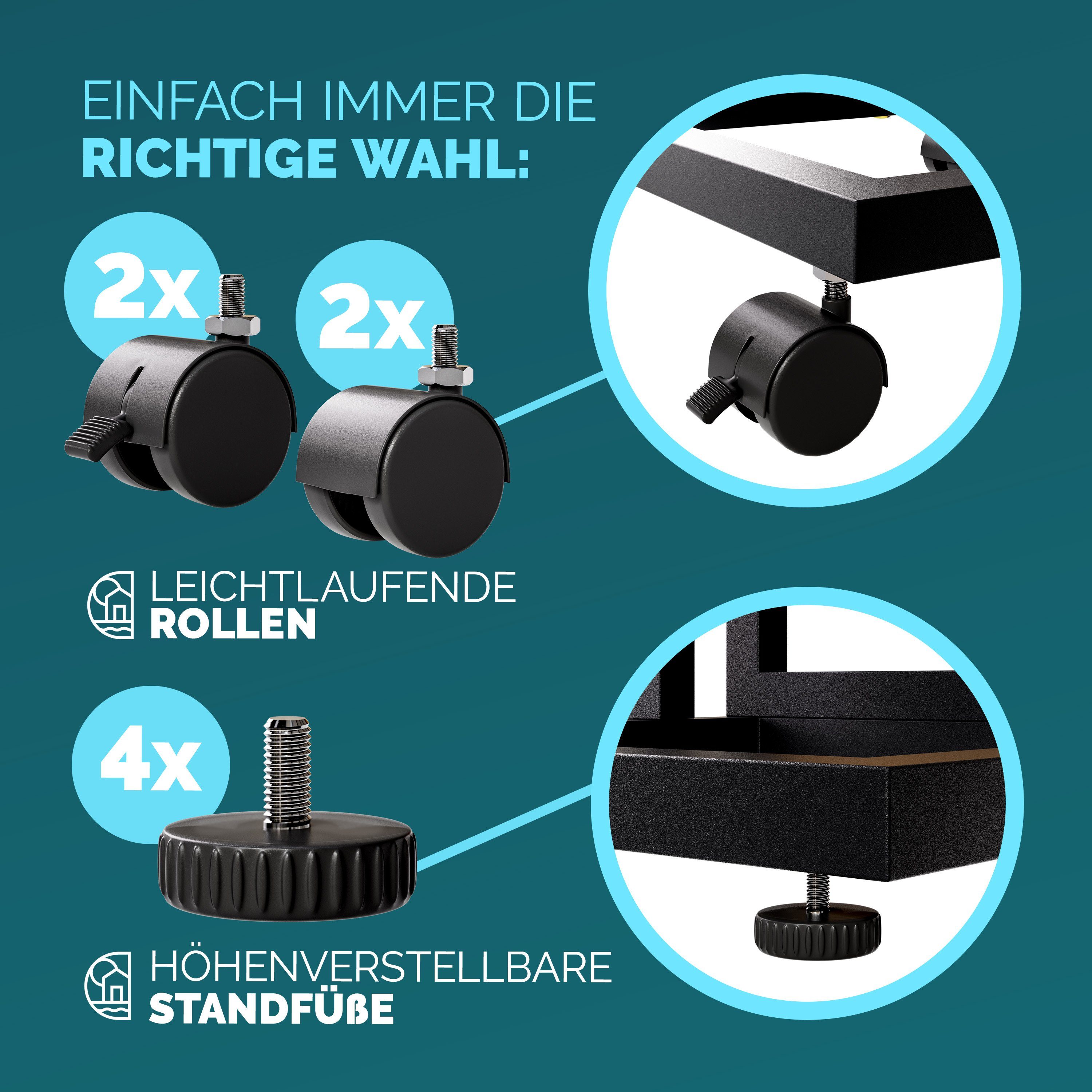 Casaria Beistelltisch, 50x40x66cm WPC Tischplatte 25kg Belastbarkeit inkl. Rollen Wetterfest