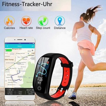 AUKUU Fitness Armband mit Pulsmesser Blutdruckmessung Smartwatch Fitnessuhr Smartwatch Wasserdicht IP68 Fitness Uhr Schrittzähler Pulsuhr Sportuhr, 1-tlg., für Damen Herren Kinder ios iPhone Android Handy