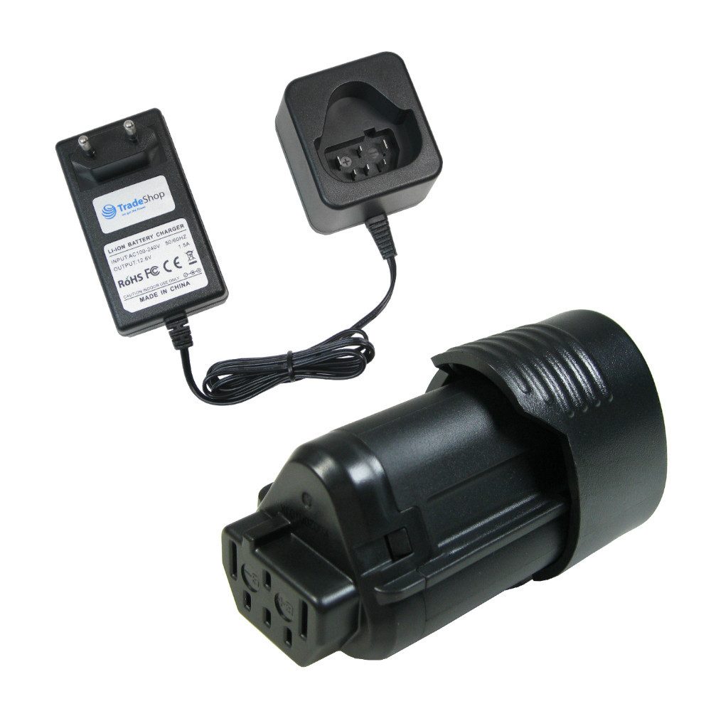 Trade-Shop 2in1 Set passend für AEG AC82048 AC82008 130188001 - Ladegerät + Akku Li-Ion 1500 mAh (12 V)
