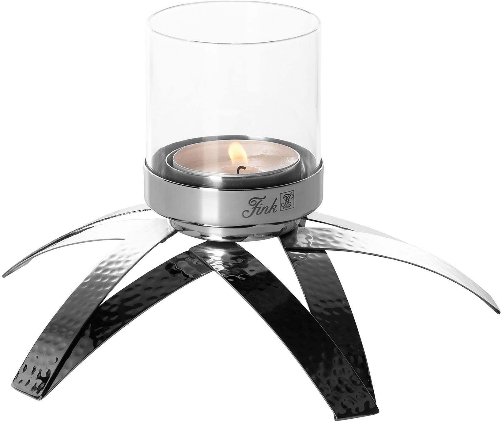 Fink Kerzenhalter CLAIRE, mit Glaszylinder (1 St), Teelichthalter aus Edelstahl, 1-flammig | Kerzenständer