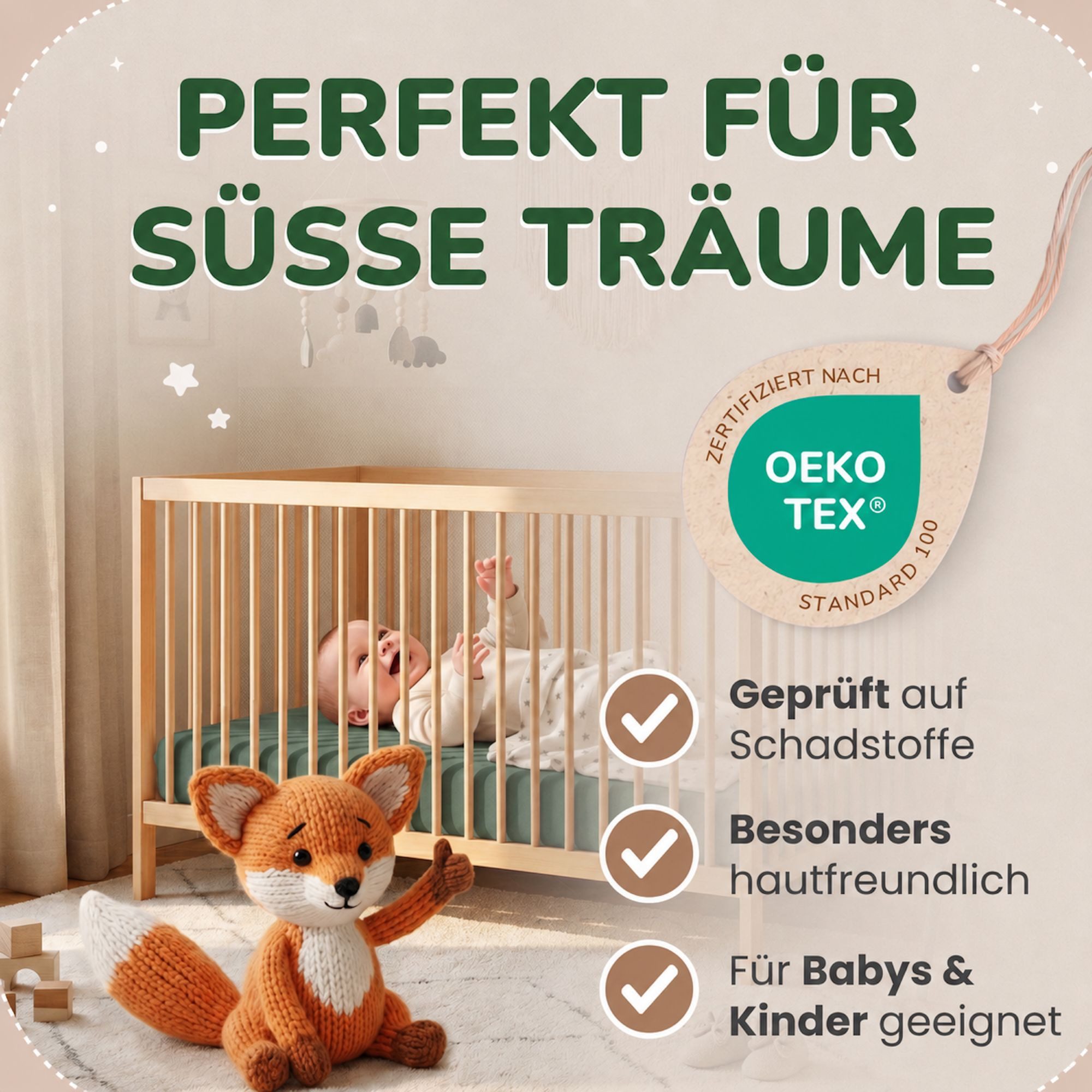 leevitex® Spannbettlaken für Kinderbetten, 2er-Set, 70 x 140 cm, Steghöhe 15 cm, Jersey, Gummizug: rundum, (2 Stück), verschiedene Farben, OEKO-TEX® STANDARD 10 – Bild 2 von 5