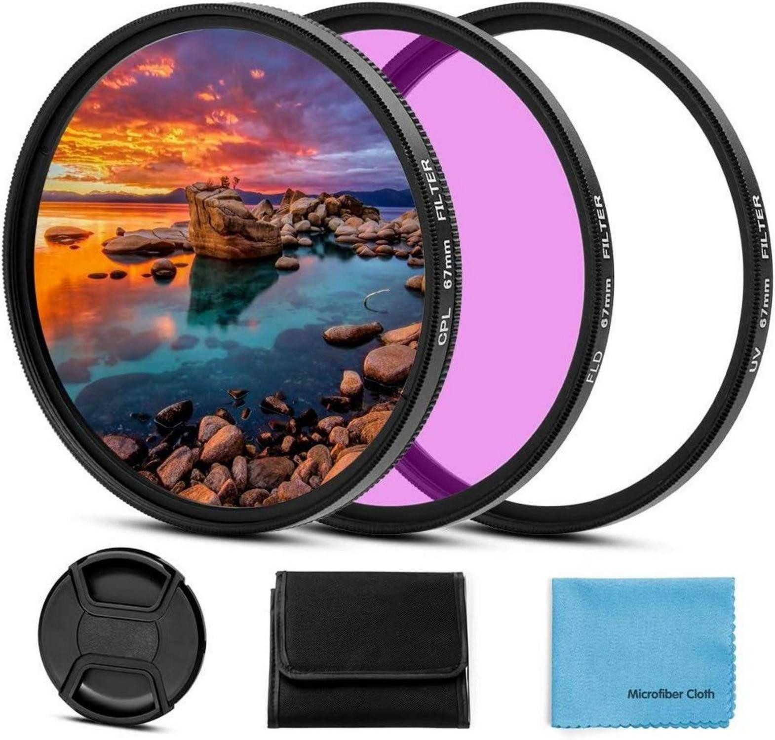 62mm UV CPL FLD Filter Set mit Objektivdeckel und Tasche Foto-Filter-Sets