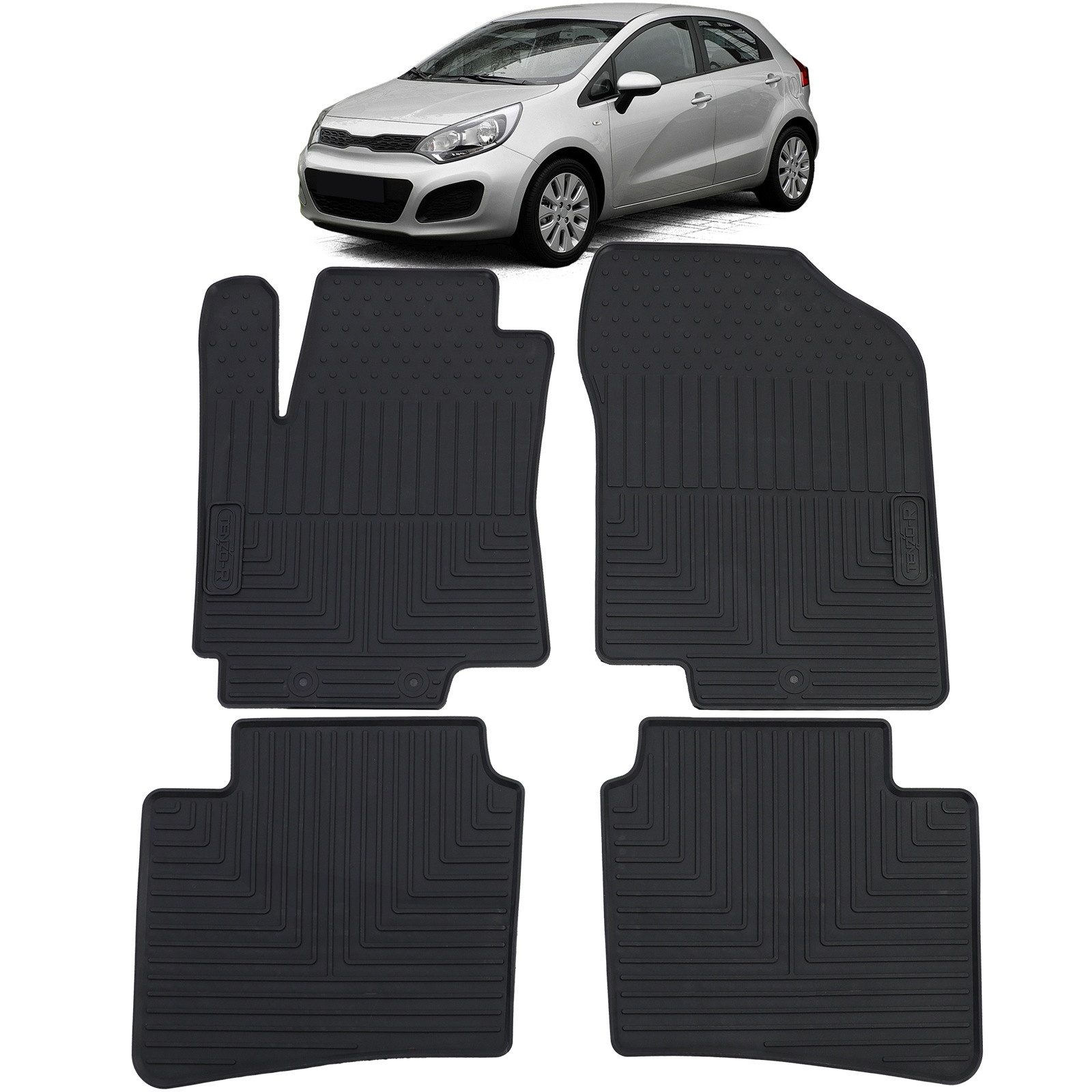 Tenzo-R Passform-Fußmatten Auto Gummi Fußmatten Schwarz Premium Set für Kia Rio UB 11-16