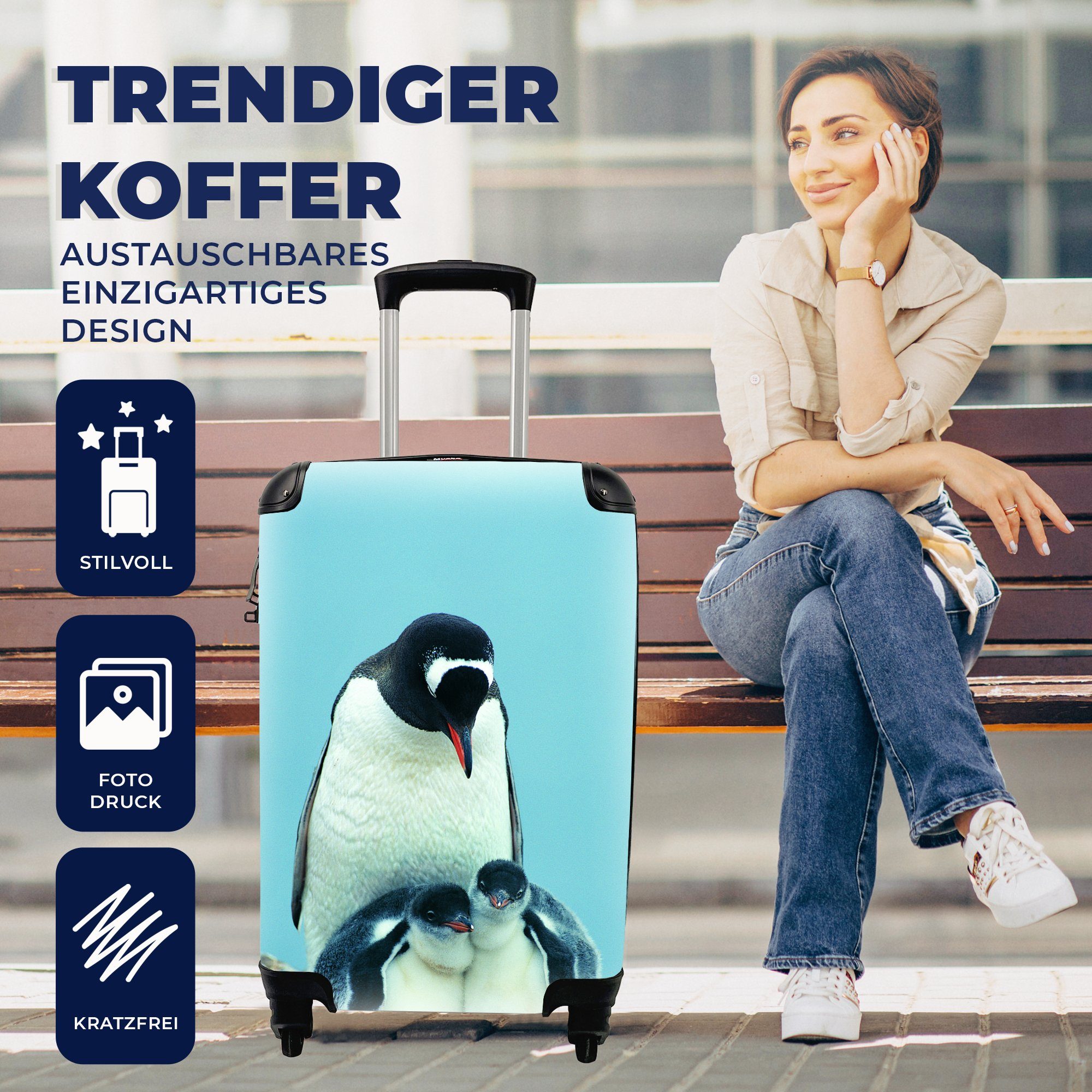 Tiere Küken, 4 rollen, für mit Pinguine - MuchoWow Ferien, Reisekoffer Handgepäck Trolley, Reisetasche Rollen, Handgepäckkoffer -