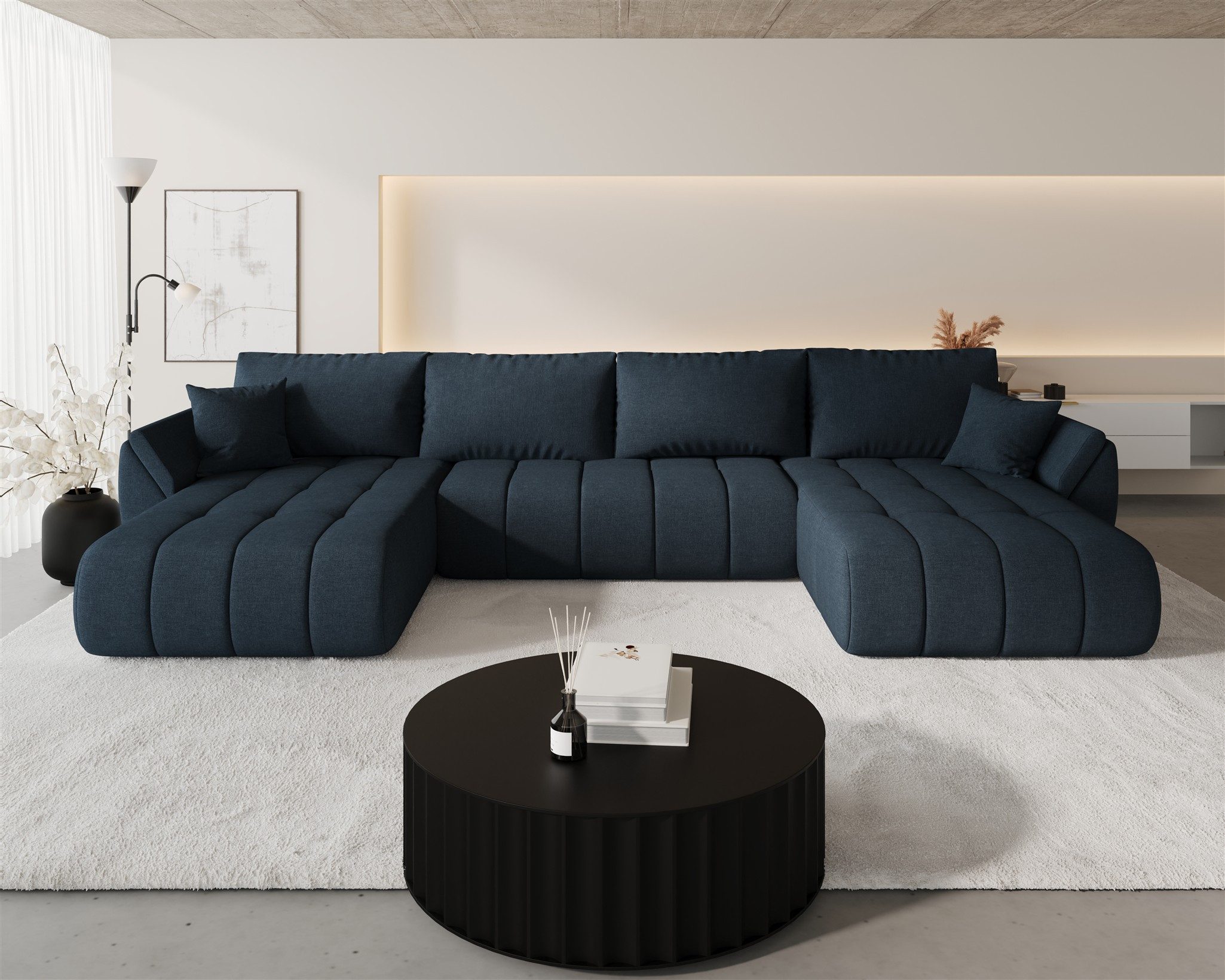 Fun Möbel Sofa MISATO mit Schlaffunktion in Stoff, mit Bettkasten, Rundumbezug
