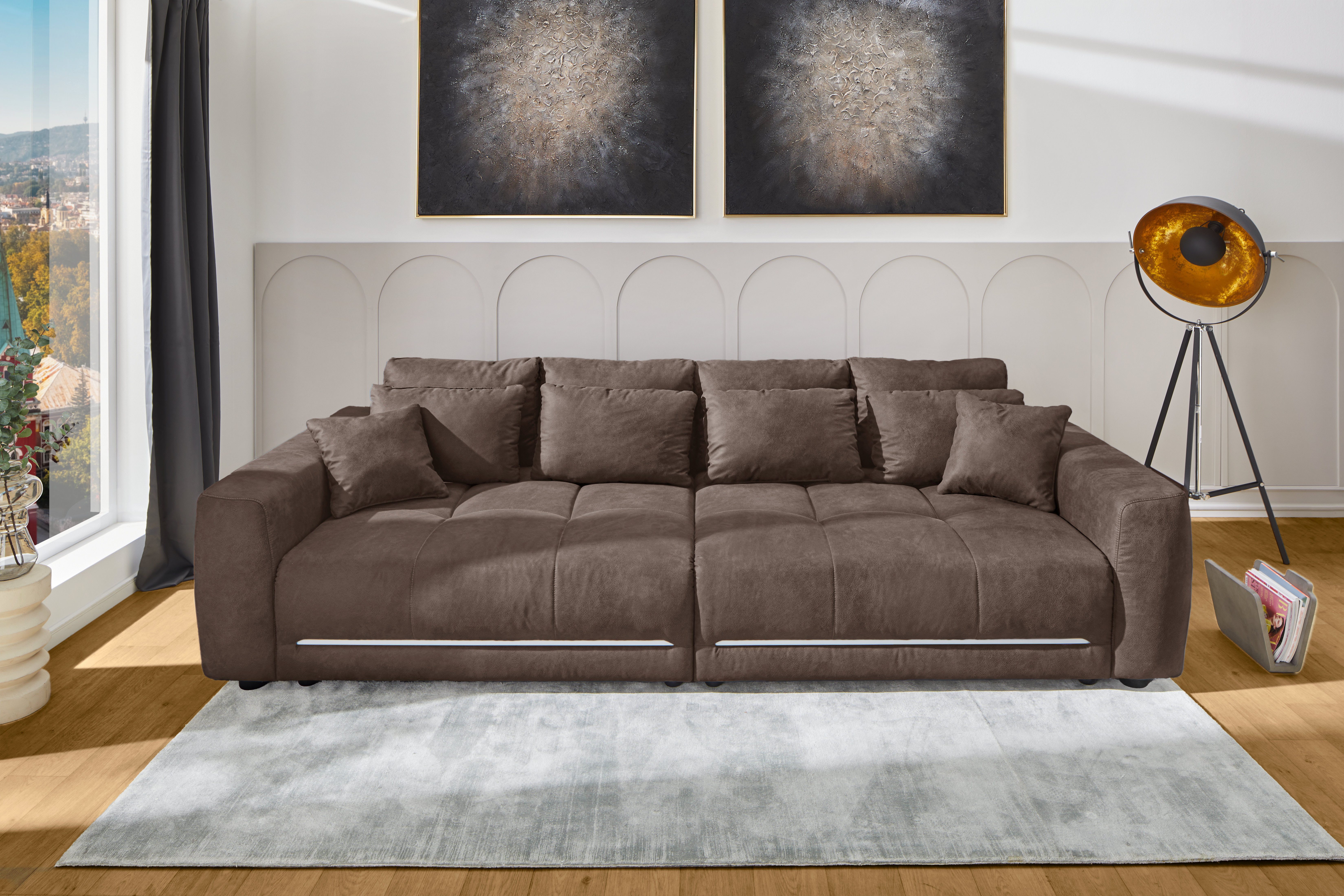 Jockenhöfer Gruppe Big-Sofa Lumina, XXL, B: 294 cm, mit LED-RGB-Beleuchtung, Liegefläche 120x240cm, Mega-Sofa, inklusive Federkernpolsterung und 10 Kissen