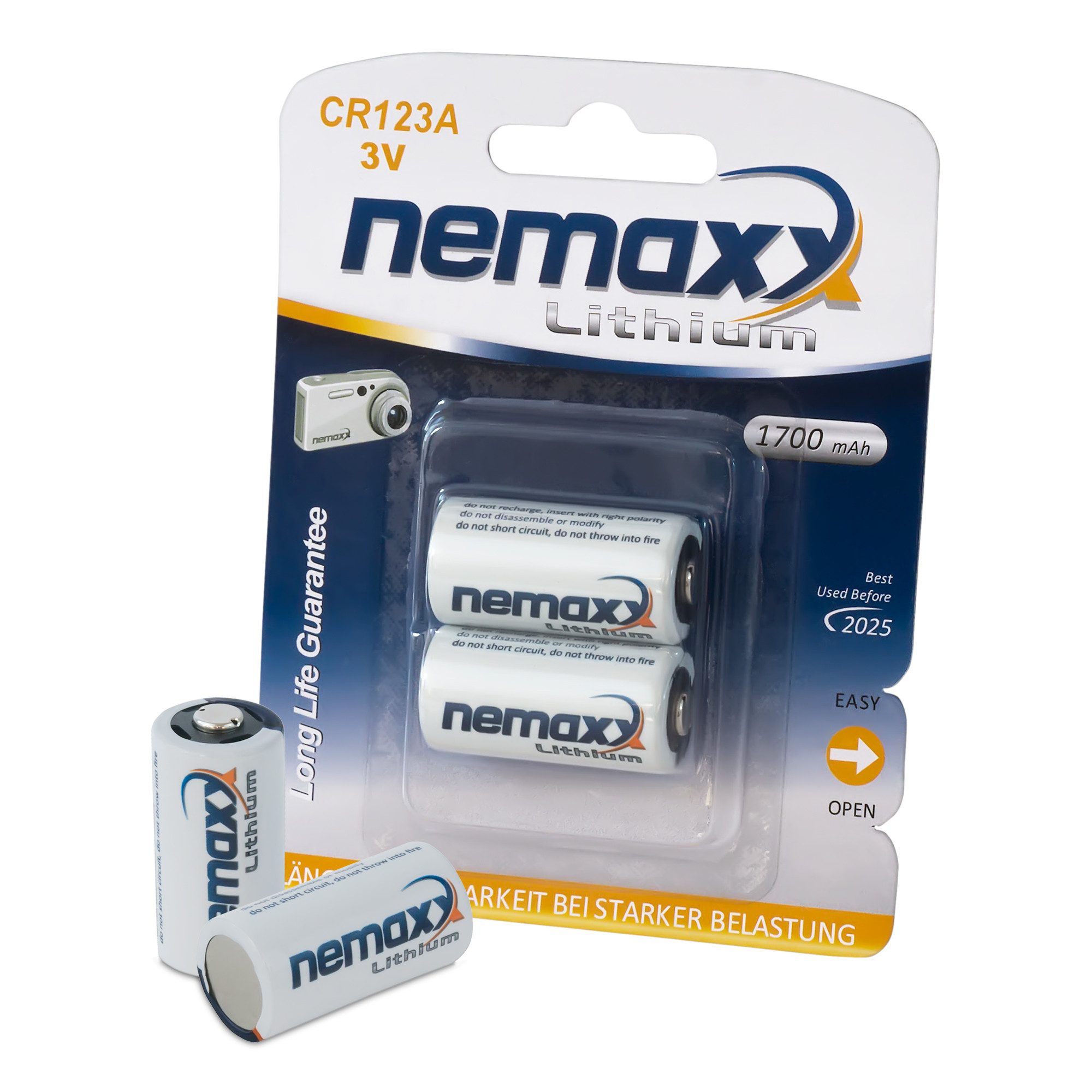 NEMAXX 1x Blister (2 Stück) 3V Photo Lithium Batterie CR123A Fotobatterie