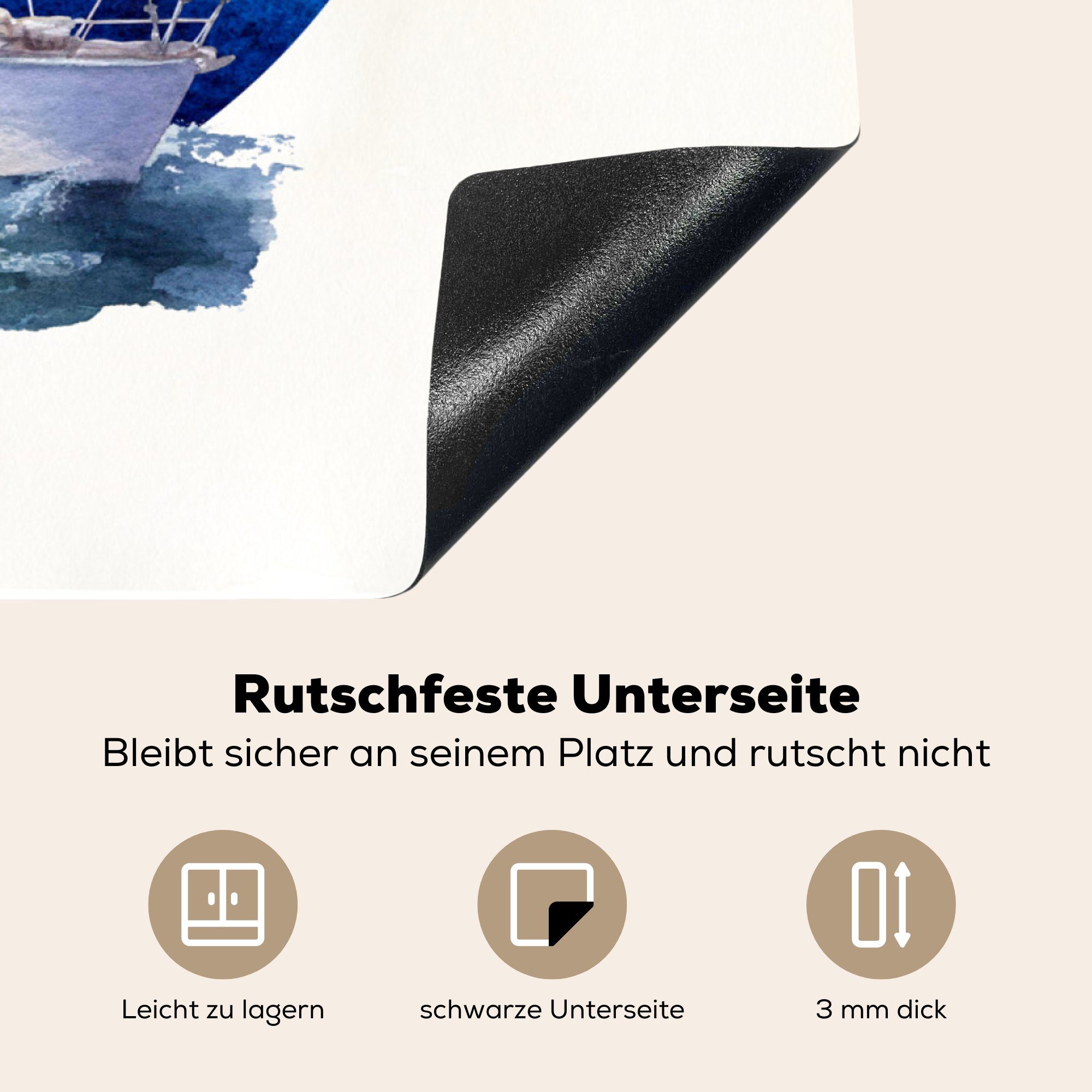 78x78 für - Arbeitsplatte Vogel - küche Vinyl, Meer, cm, tlg), MuchoWow Herdblende-/Abdeckplatte (1 Ceranfeldabdeckung, Segelboot