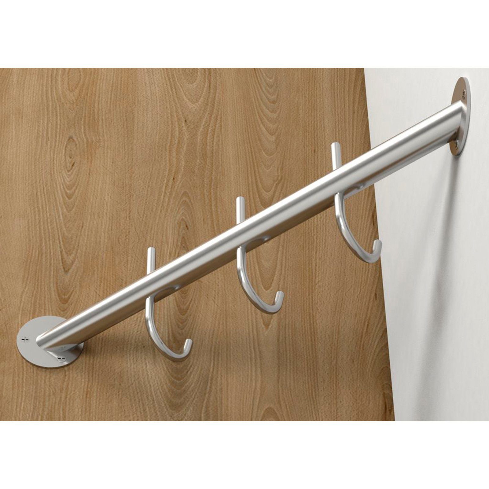 SO-TECH® Garderobenstange Eckgarderobe Antea 450 mm echt Edelstahl Ø 25 mm Flurgarderobe, mit 3 Haken Wandgarderobe Schrankgarderobe