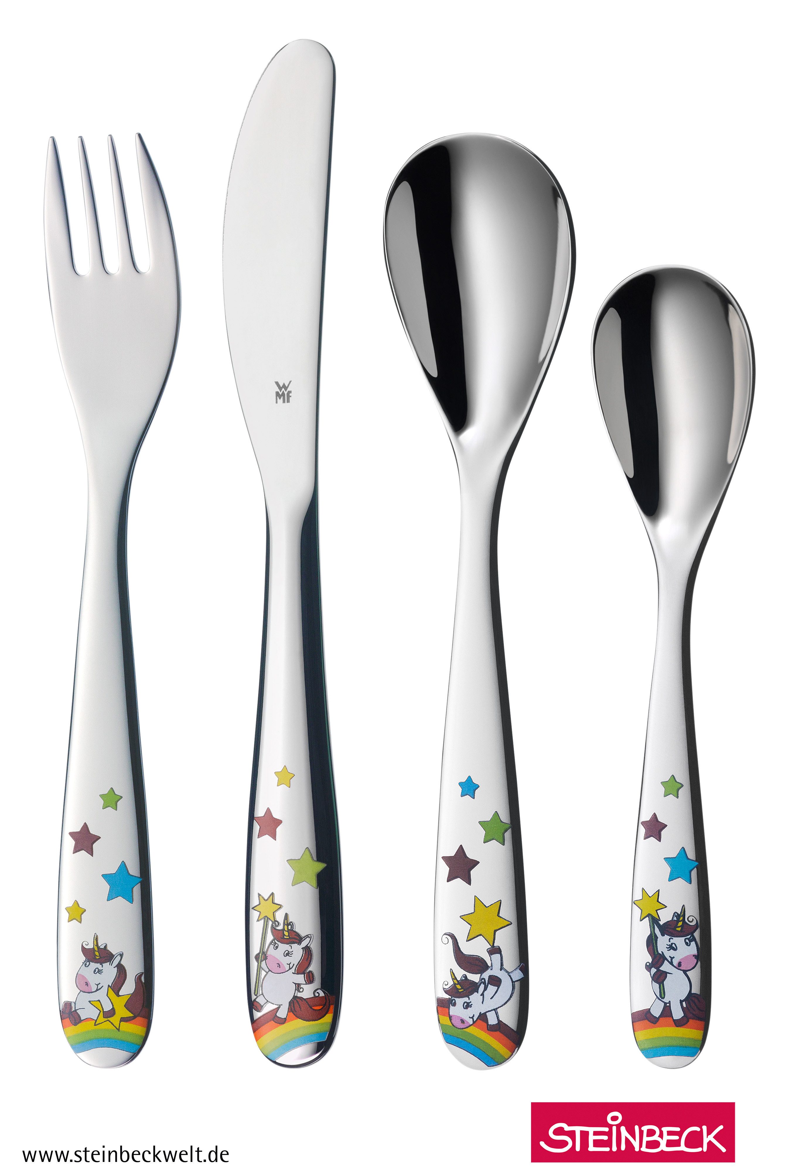 WMF Kinderbesteck Einhorn (4-tlg), 1 Personen, Cromargan® Edelstahl Rostfrei 18/10, ab 3 Jahren, hygienisch, säurefest