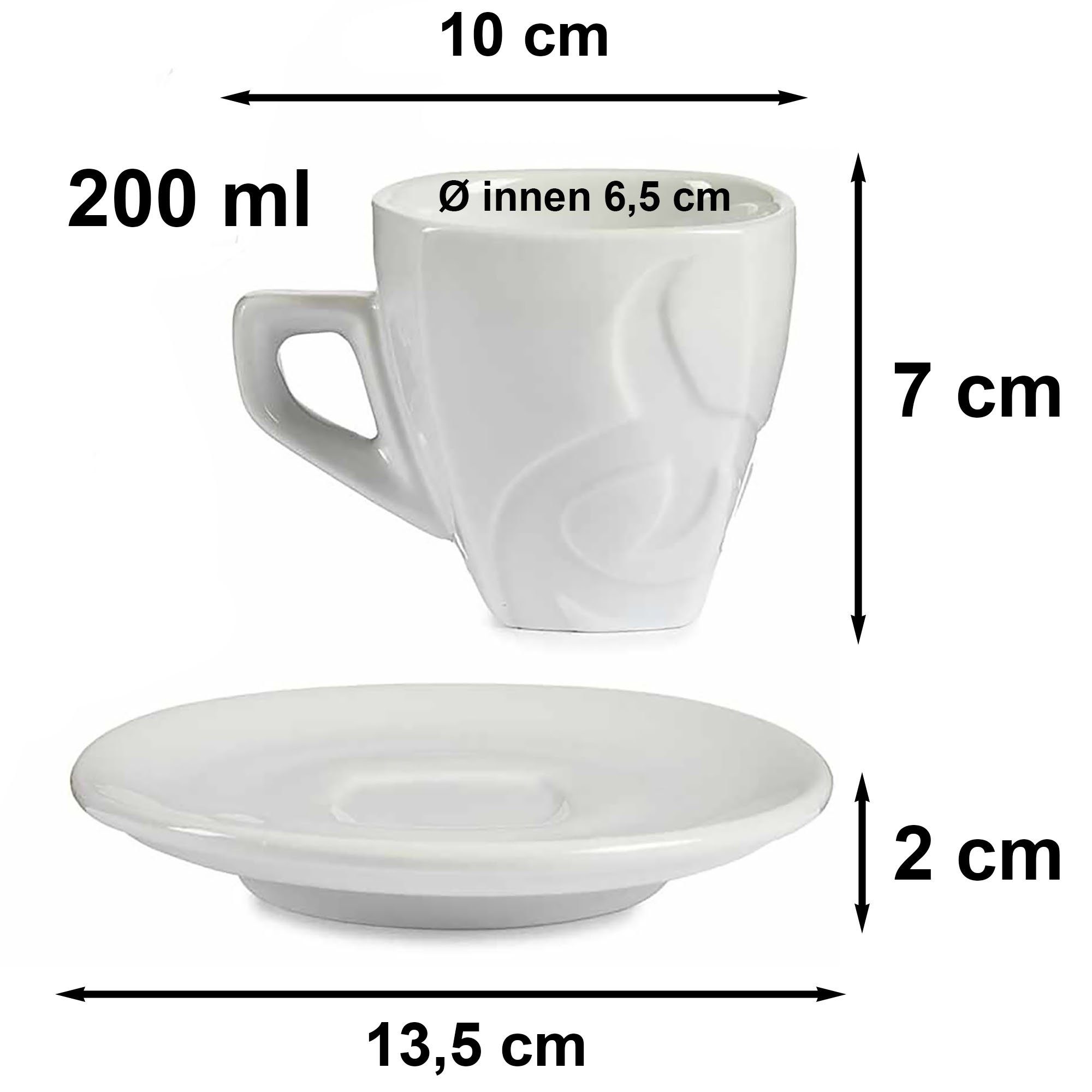 Annastore Tasse x Teetassen, Cappuccinotassen 6 Untertellern Kaffeetassen, inklusive Tassen Espressotassen, Kakaotassen Kaffeebecher