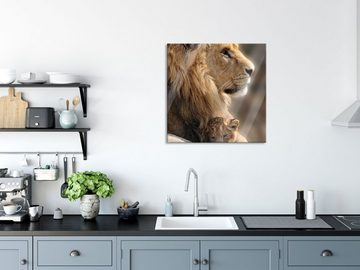 Pixxprint Glasbild Löwe mit Löwenbaby, Löwe mit Löwenbaby (1 St), Glasbild aus Echtglas, inkl. Aufhängungen und Abstandshalter