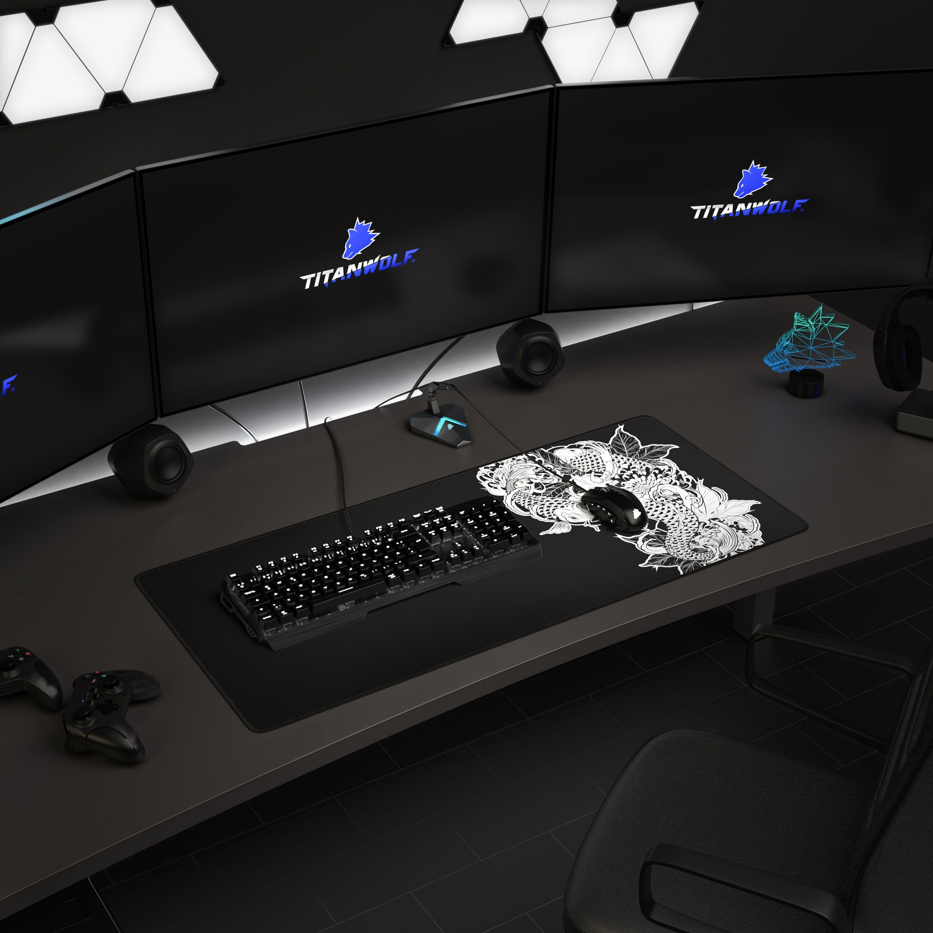 Titanwolf Gaming Mauspad XXL Speed Mousepad 900 x 400 x 3 mm, große Tischunterlage (1-St), rutschfest, abwaschbar, Geschwindigkeit & Präzision, Koi Tattoo 3 – Bild 5 von 5