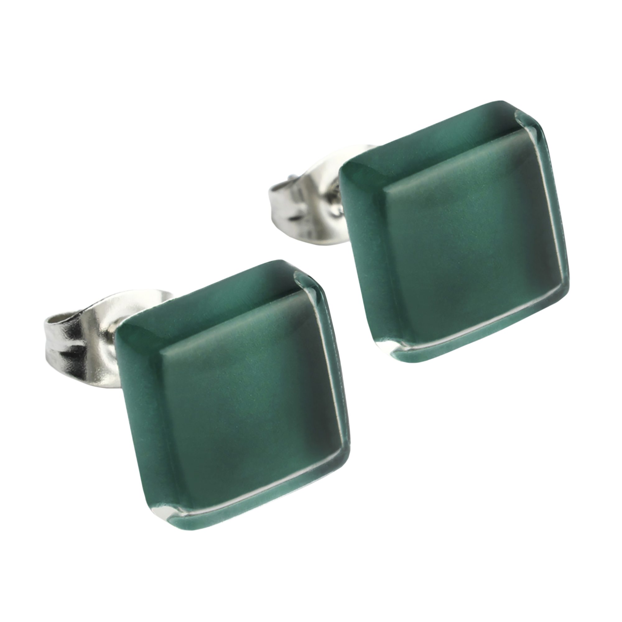 ALEXASCHA Paar Ohrstecker Kleine quadratische Stecker aus Glas • hypoallergener Edelstahl • 10mm