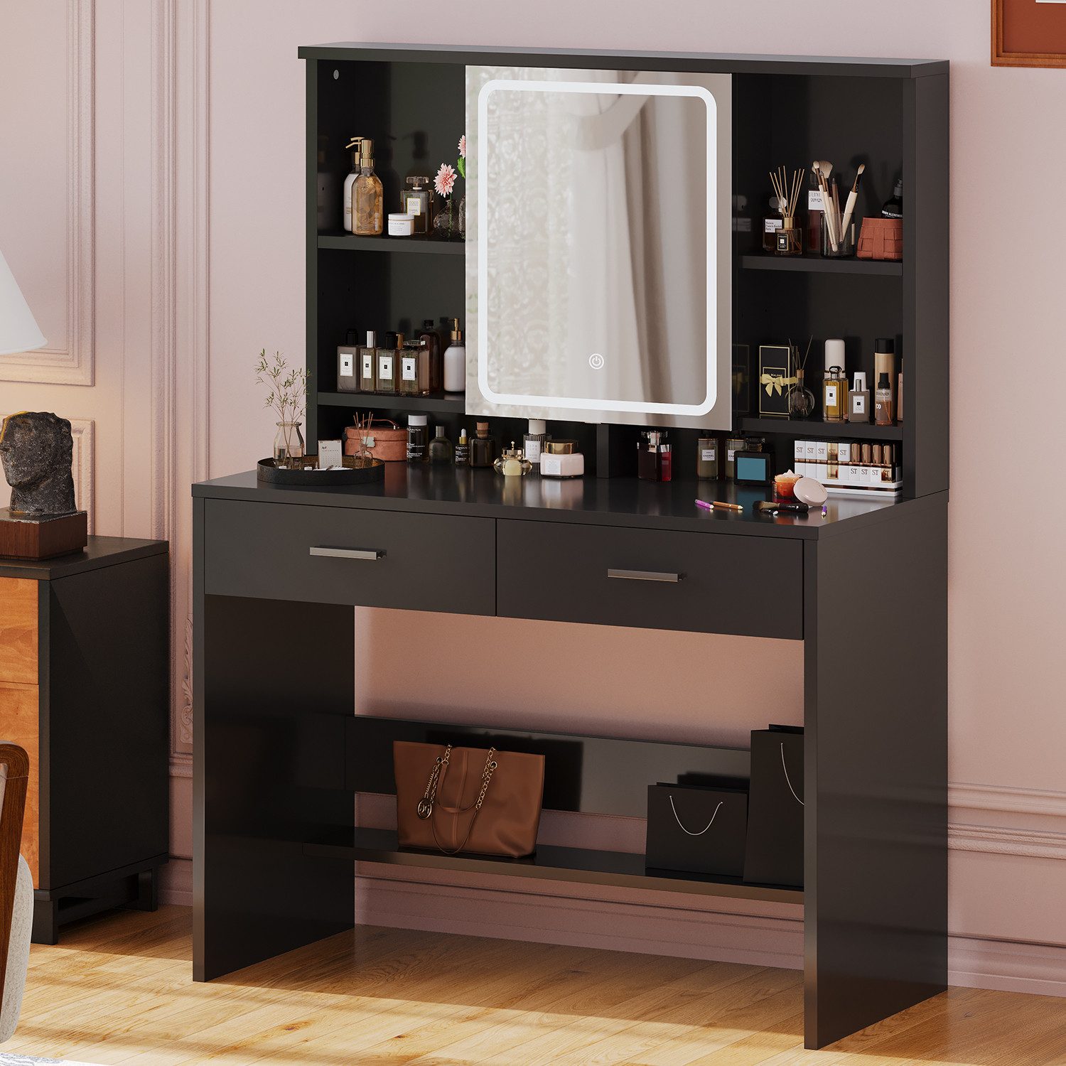 Furnicopia Schminktisch Mit LED-Beleuchtung Mit Schublade, Ablagefach, eins günstig online kaufen