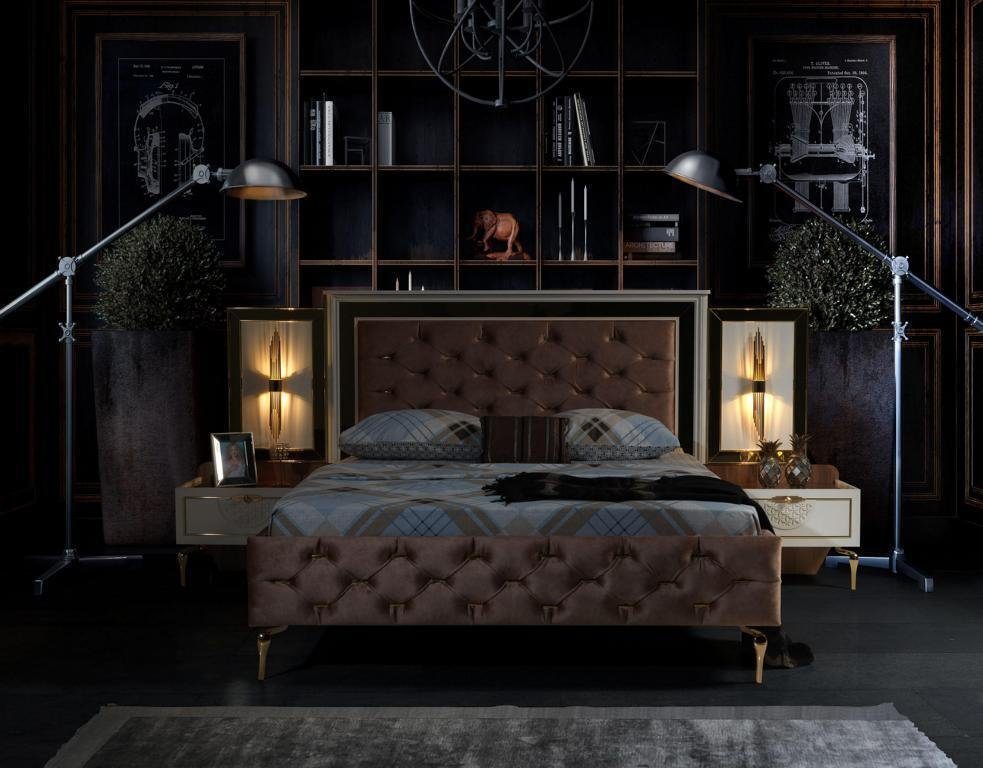 JVmoebel Bett Möbel Schlafzimmer Nachttische Bett Komplett Set Design 2x (3-tlg) 3tlg Luxus