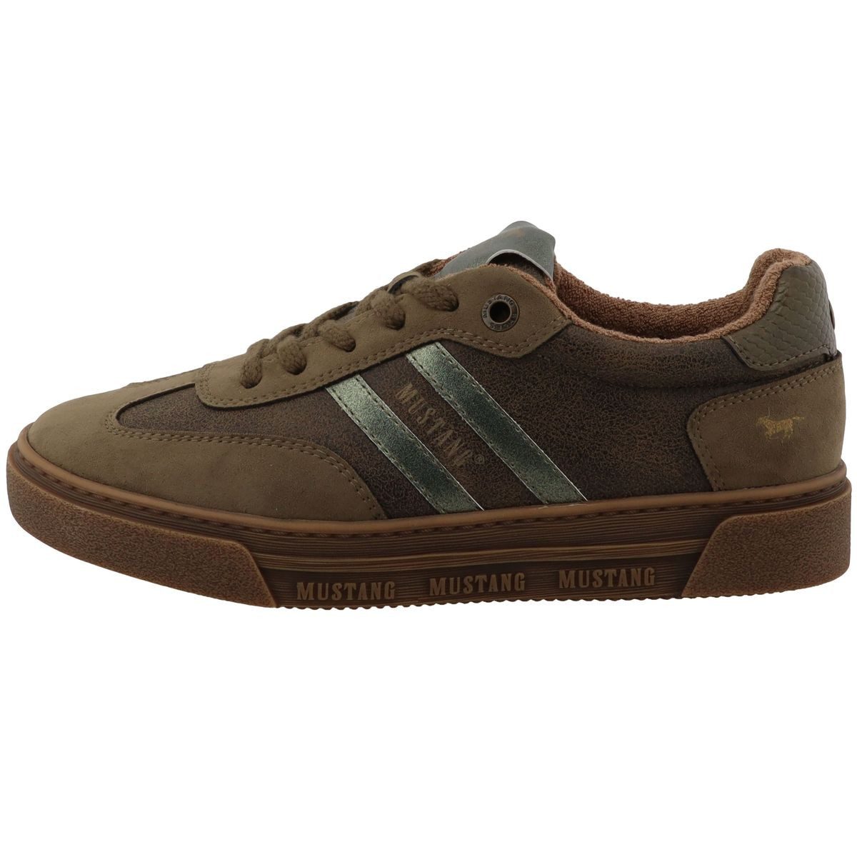 Mustang Shoes 15M0212001-olive Sneaker Retro-Schnürschuh mit geplostertem Schaftrand