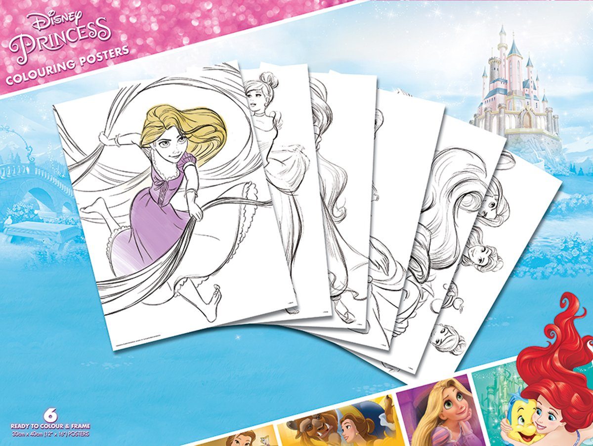 PYRAMID Schreibgeräteetui Disney Princess Poster zum Ausmalen (6 Ausmalposter)