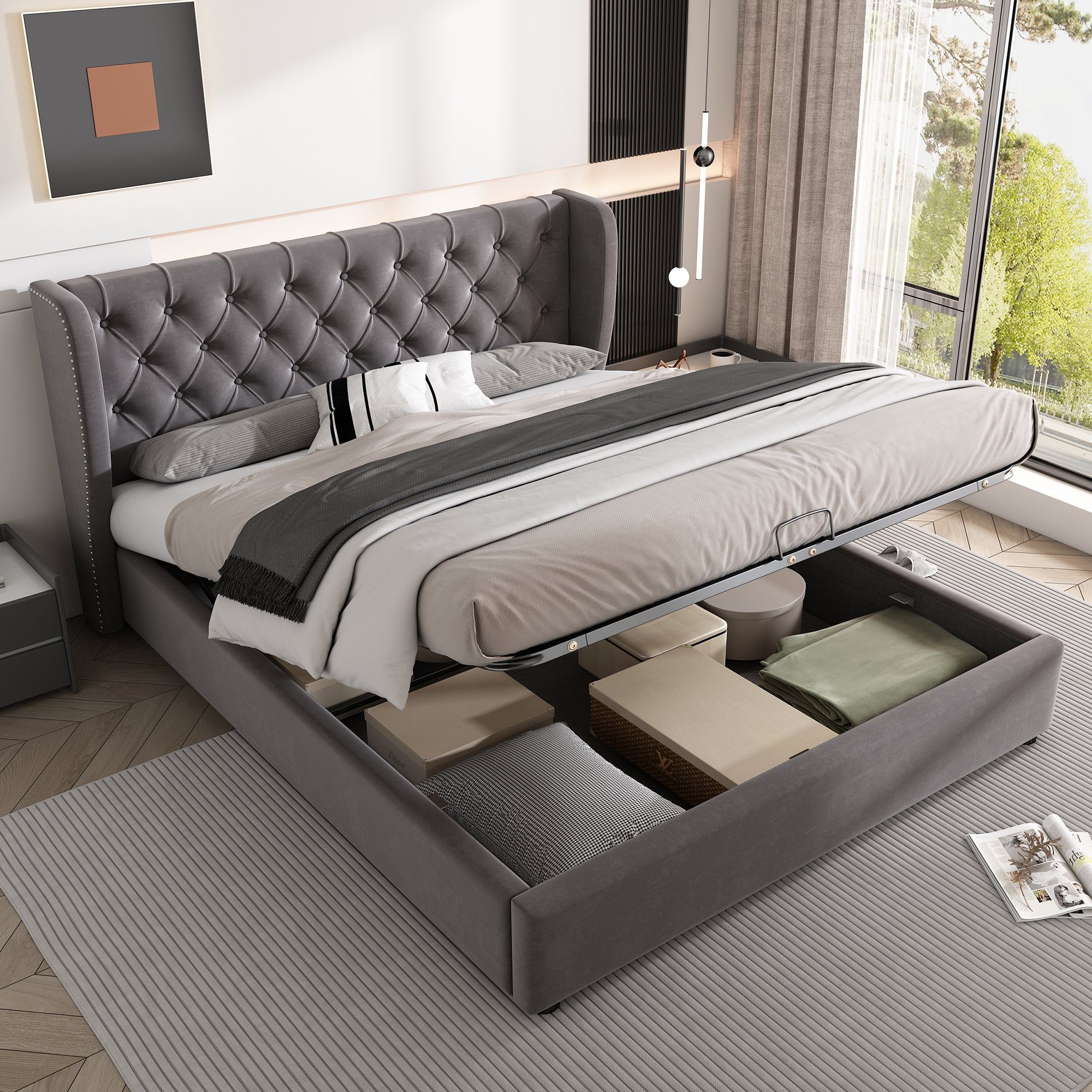 REDOM Polsterbett Doppelbett Bett Stauraumbett Jugendbett gepolsteres Bettg günstig online kaufen