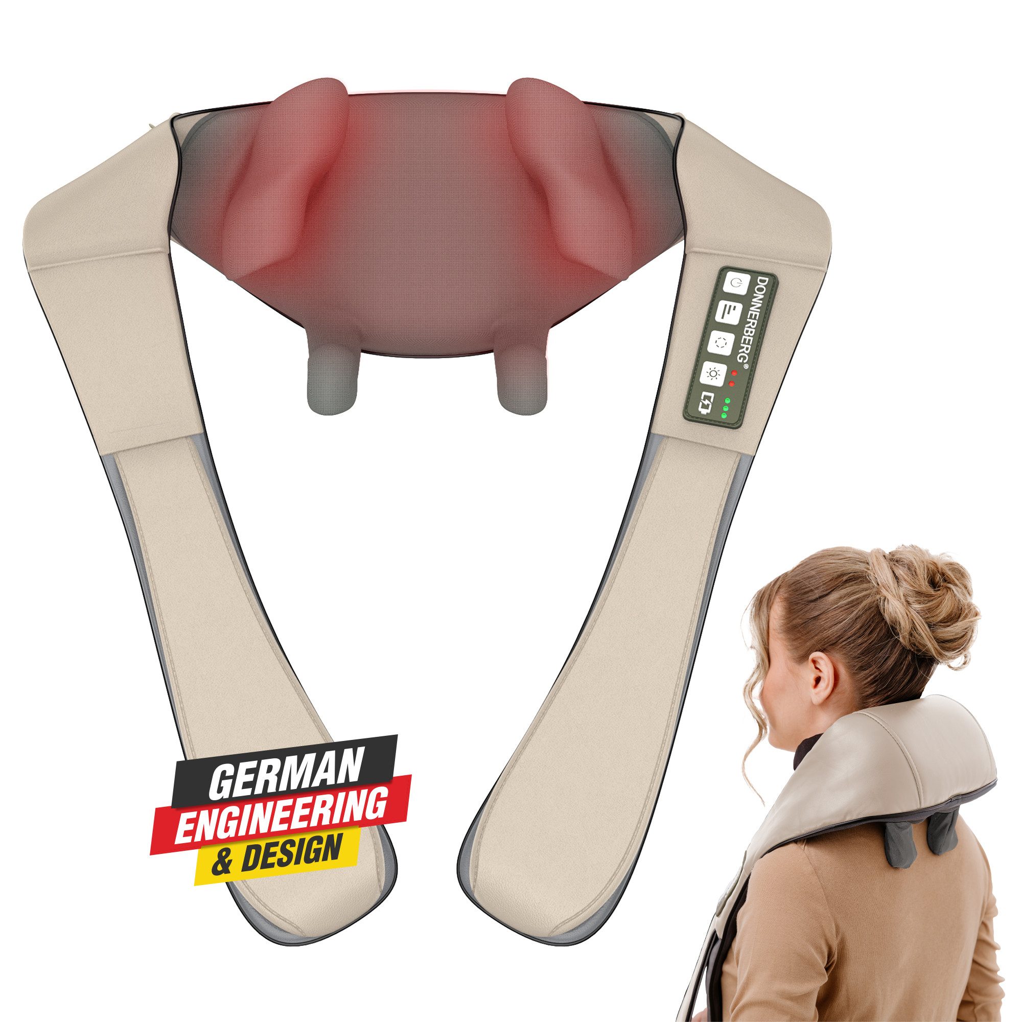 Donnerberg Nacken-Massagegerät Proneck KNM-002 Beige, 7 Jahre Kraftmotor Garantie, 4D Massagegerät mit Wärmefunktion