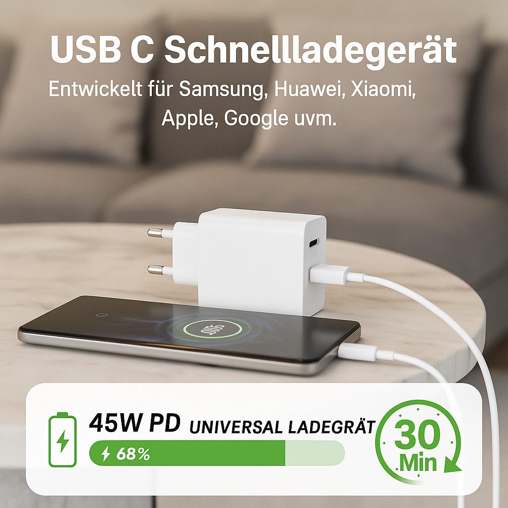 Alpha Electronics 45W USB C Schnell Ladegerät für iPhone Air 17 16 15 14 13 12 11 Serie USB-Ladegerät (3000 mA, Spar-Set, 1-tlg., Universalkompatibel, für Macbo – Bild 5 von 5