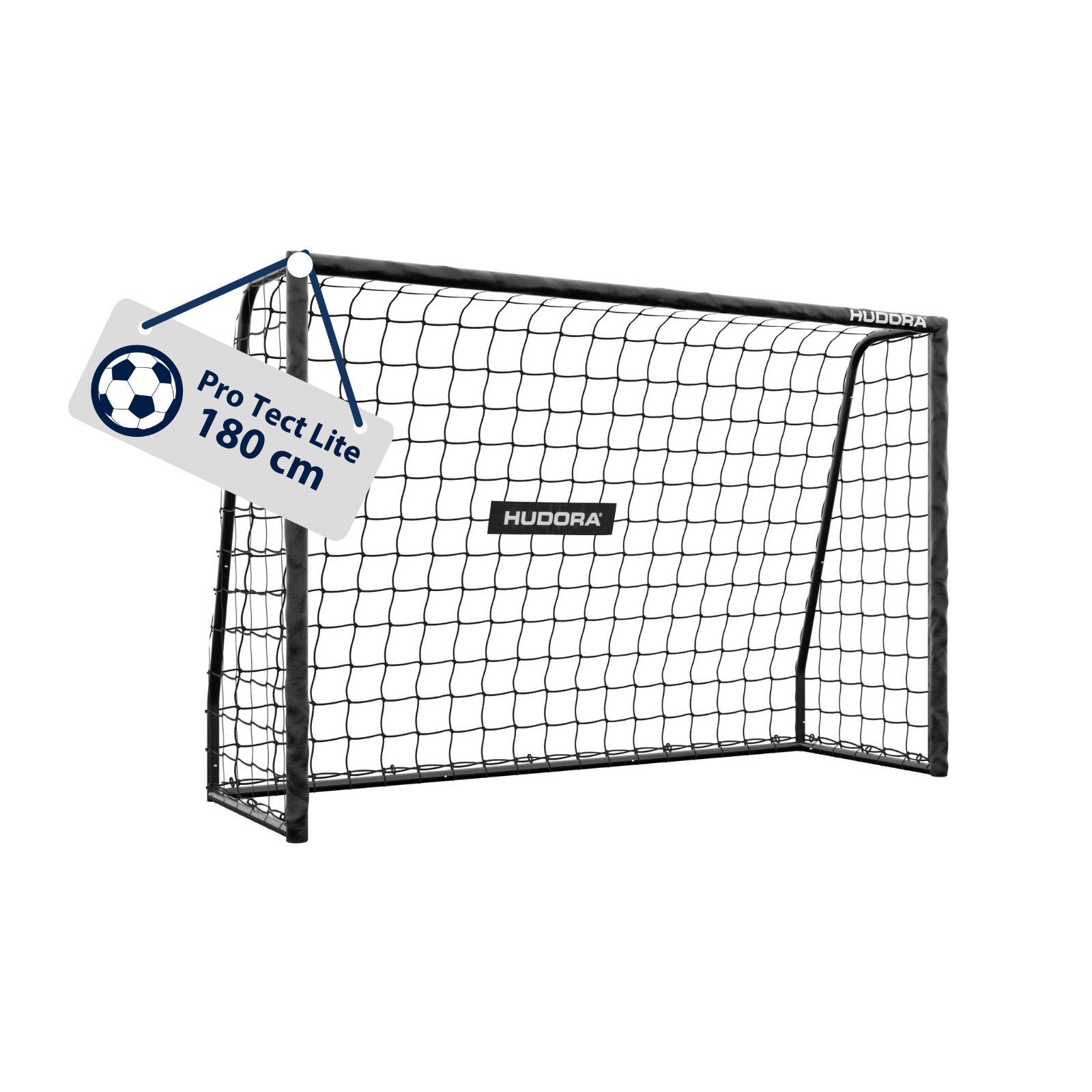 Hudora Fußballtor Pro Tect Lite black (Fußballtor für jedes Wetter und Outdoor-Einsatz), Schnelles Steck-Click-System ohne Werkzeug