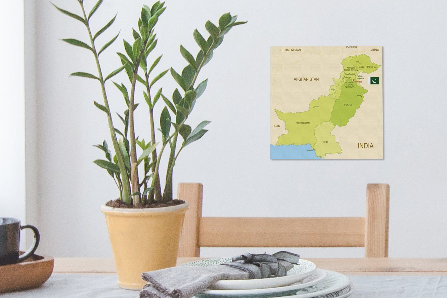 OneMillionCanvasses® Leinwandbild Illustration der Wohnzimmer Bilder von St), Schlafzimmer Karte seinen Provinzen, Leinwand und (1 für Pakistan