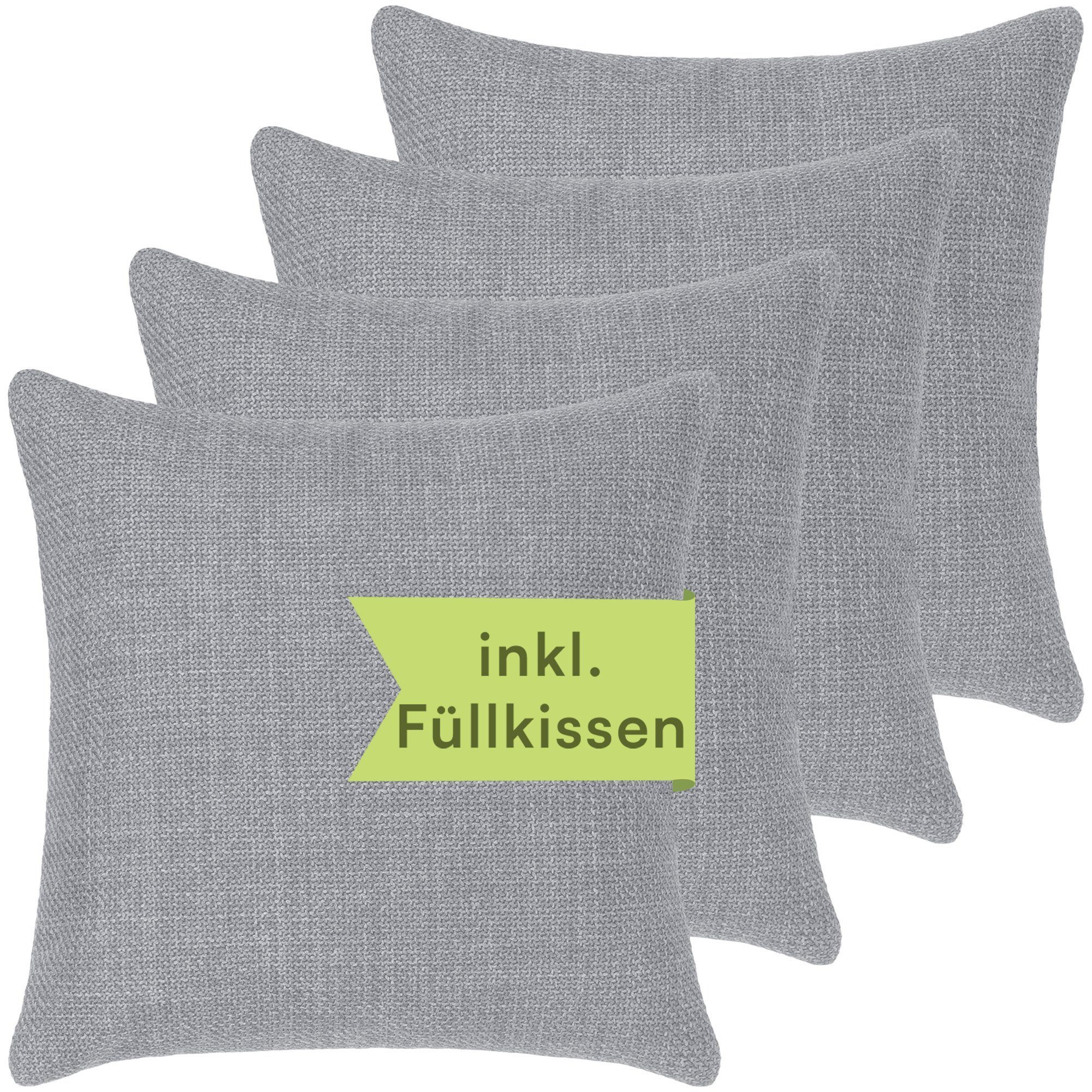 Selfitex Dekokissen 4er Set 40x40cm inkl. Füllkissen, edler Struktur Polsterstoff, für Sofa, Couch, Bett oder als Polster jeglicher Art