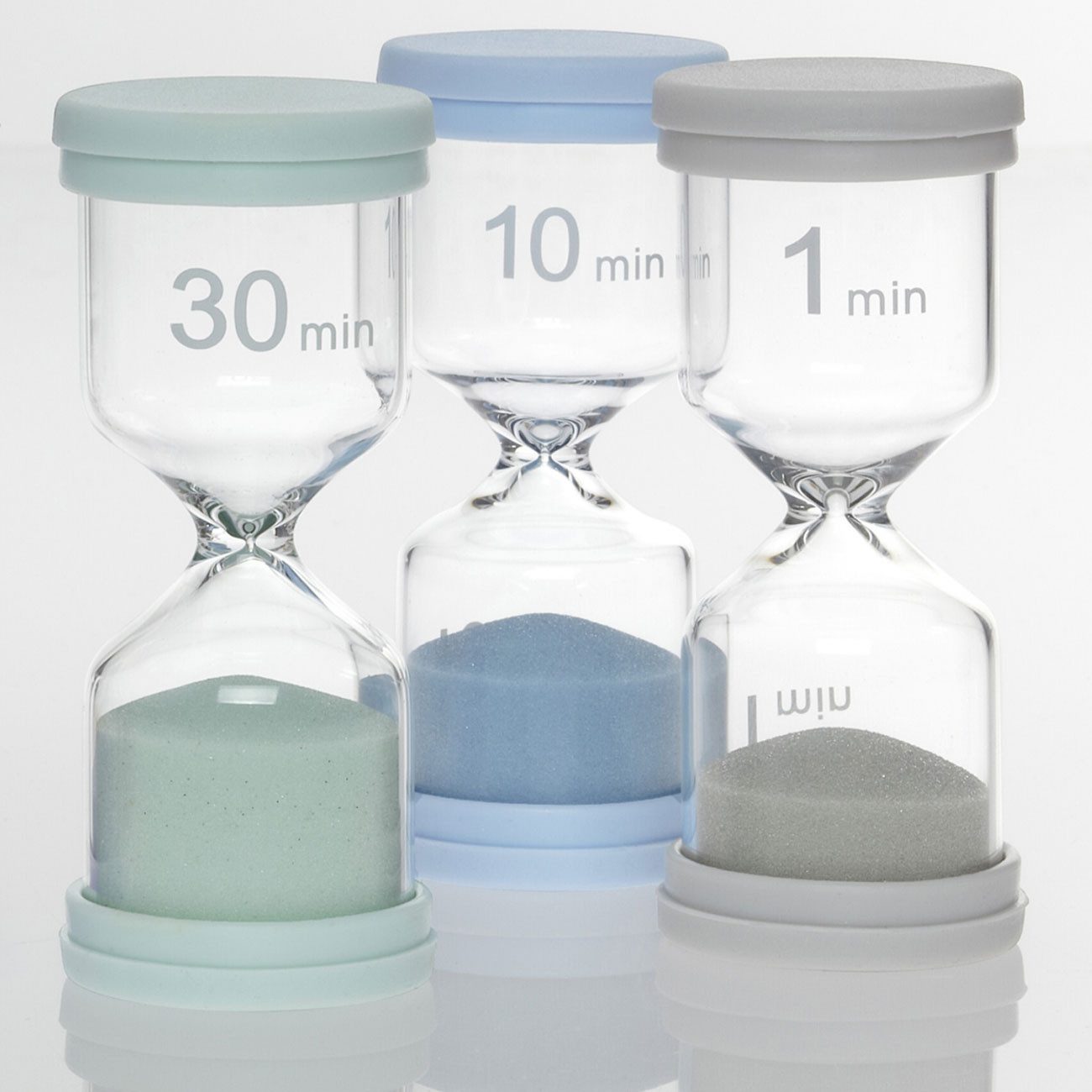 TFA Dostmann Sanduhr Buntes Sanduhren-Set 6-teilig 1 bis 30 Min. Silikon-Schutz Mehrfarbig 6-tlg. Sanduhren-Set 1–30 Min. Silikon-Schutzkappen & feinem Glassand