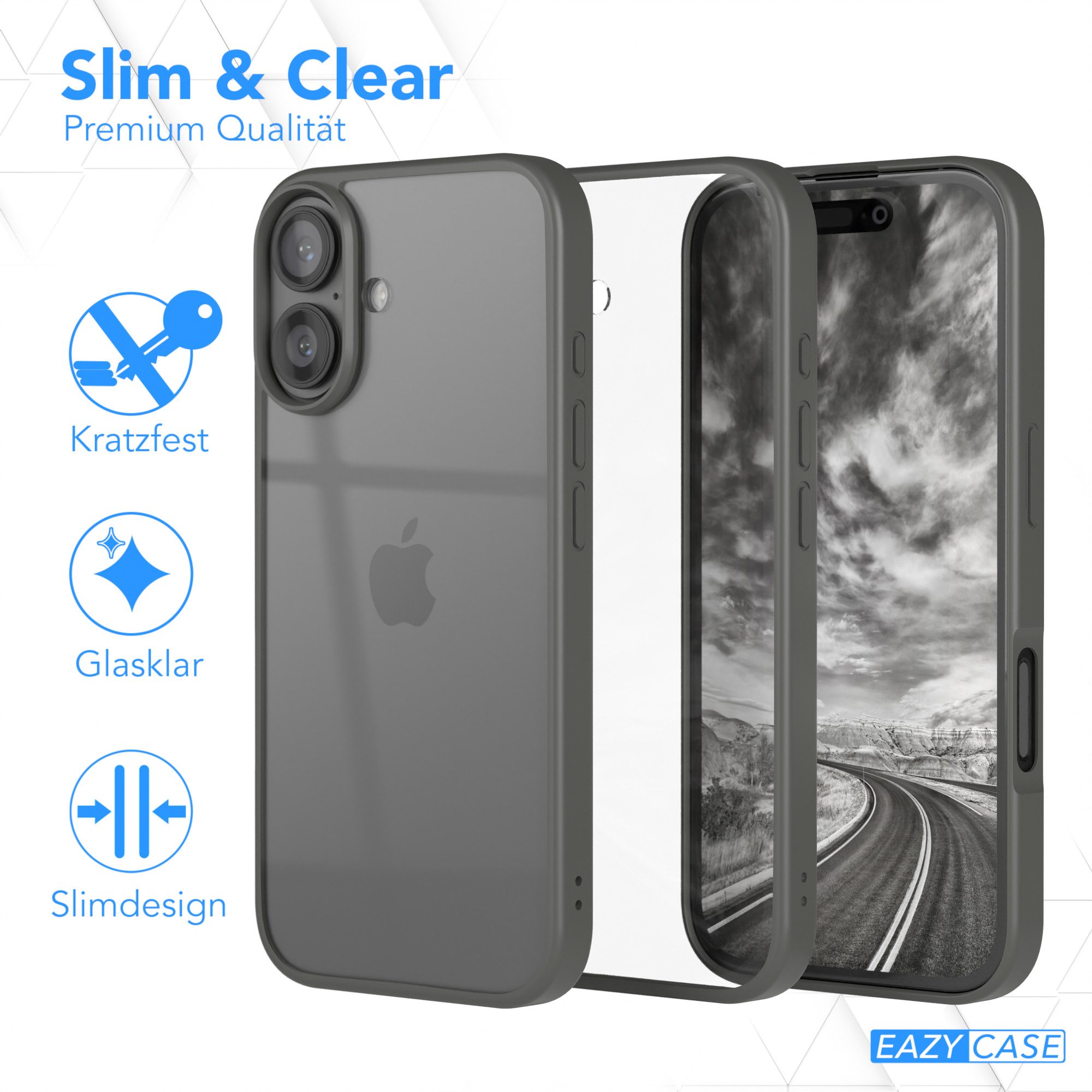 EAZY CASE Handyhülle Bumper Case für Apple iPhone 16 6,1 Zoll, Schutzhülle mit Kameraschutz transparent stoßfestes Backcover Grau – Bild 5 von 5