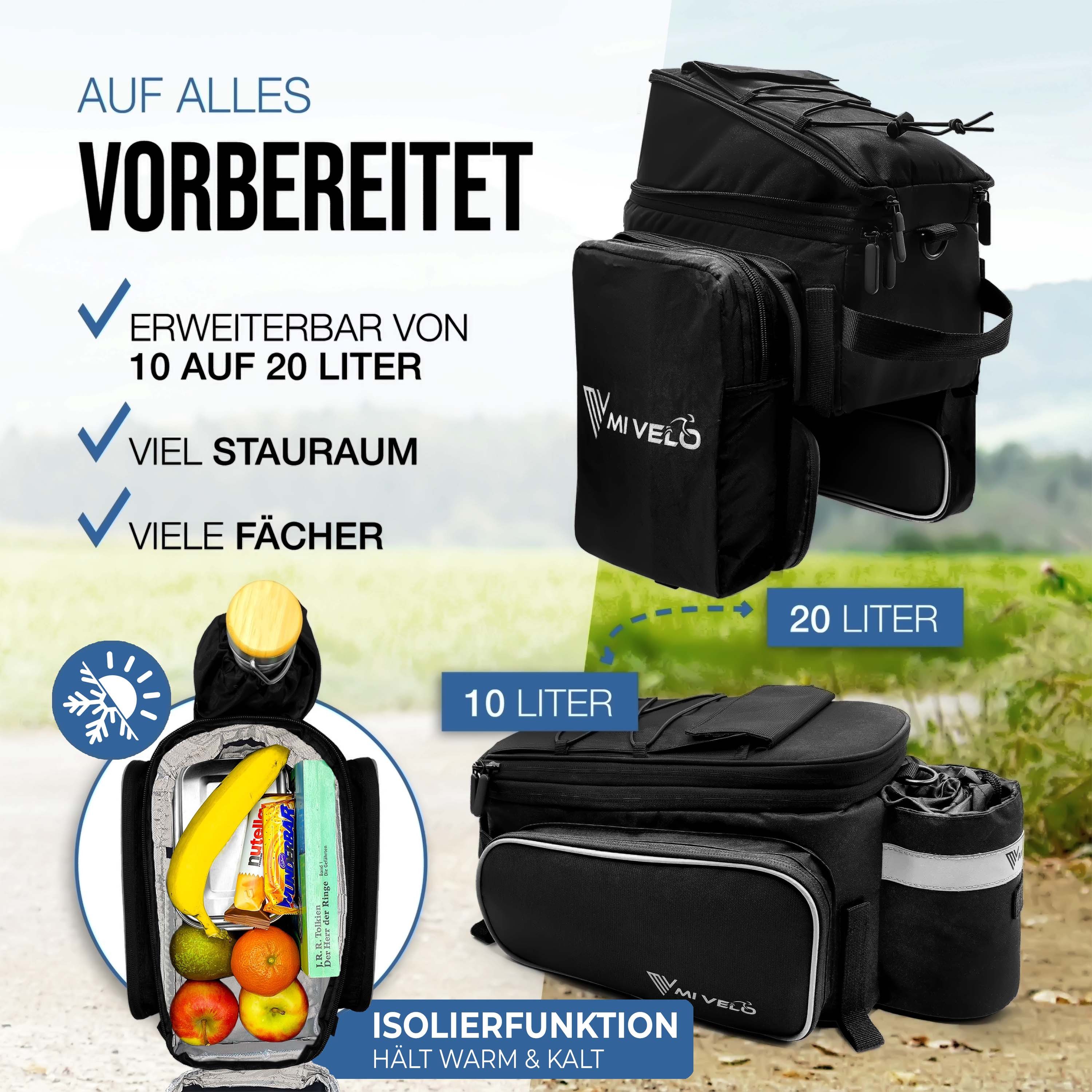 MIVELO Fahrradtasche MIVELO - Gepäckträgertasche mit Isolierfunktion erweiterbar "Keanu"