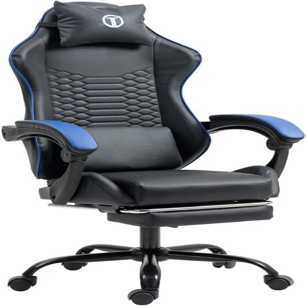 TITANO Gaming-Stuhl (Memory-Foam-Kopfkissen, Armlehnen und Fußstütze. Racing PC Stuhl), Gaming stuhl Verstellbarer Höhe, Kopfstütze,Lenden Atmungsaktiv 150kg