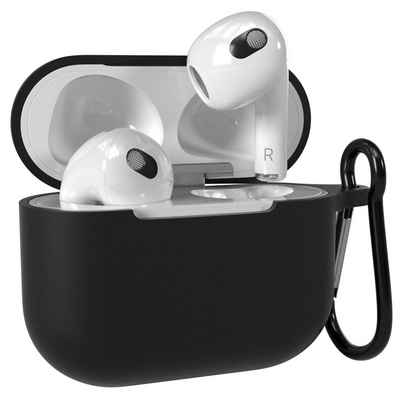 EAZY CASE Kopfhörer-Schutzhülle Silikon Hülle kompatibel mit Apple AirPods 3, Box Hülle Schutzhülle Rutschfestes Etui Fullcover Stoßfest Schwarz