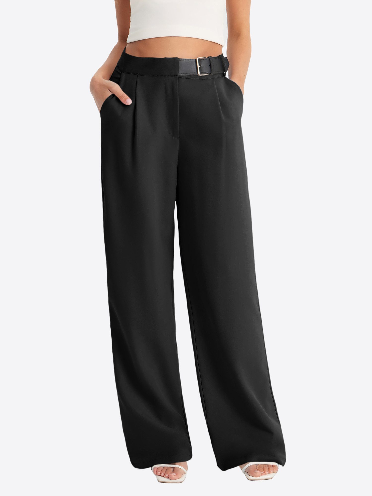 Imily Bela Marlene-Hose Damen Businesshose weitem Anzughose (Packung, 1-tlg., 1per-Pack) Mit Gürtel