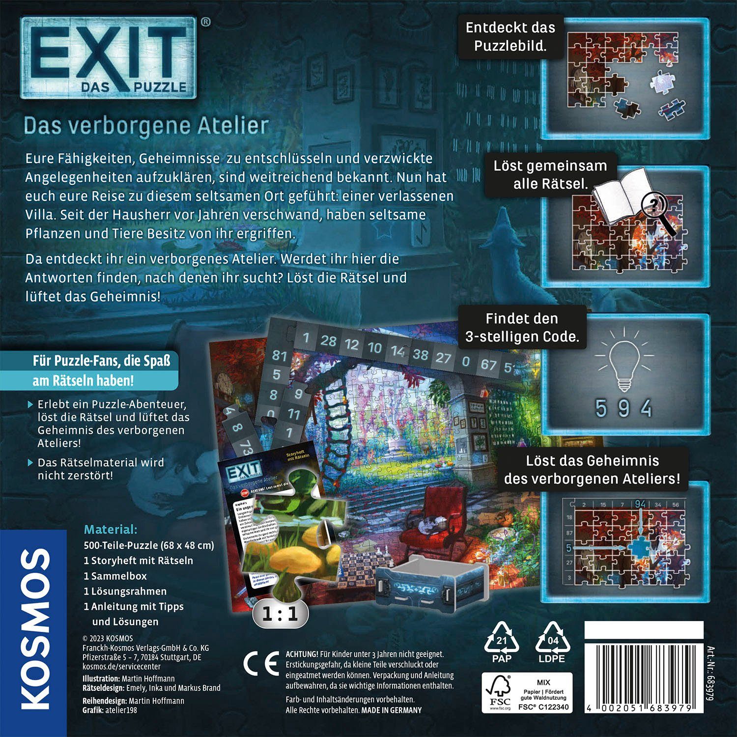 Kosmos Puzzle EXIT, Das Puzzle, Das verborgene Atelier, 500 Puzzleteile, Ma günstig online kaufen